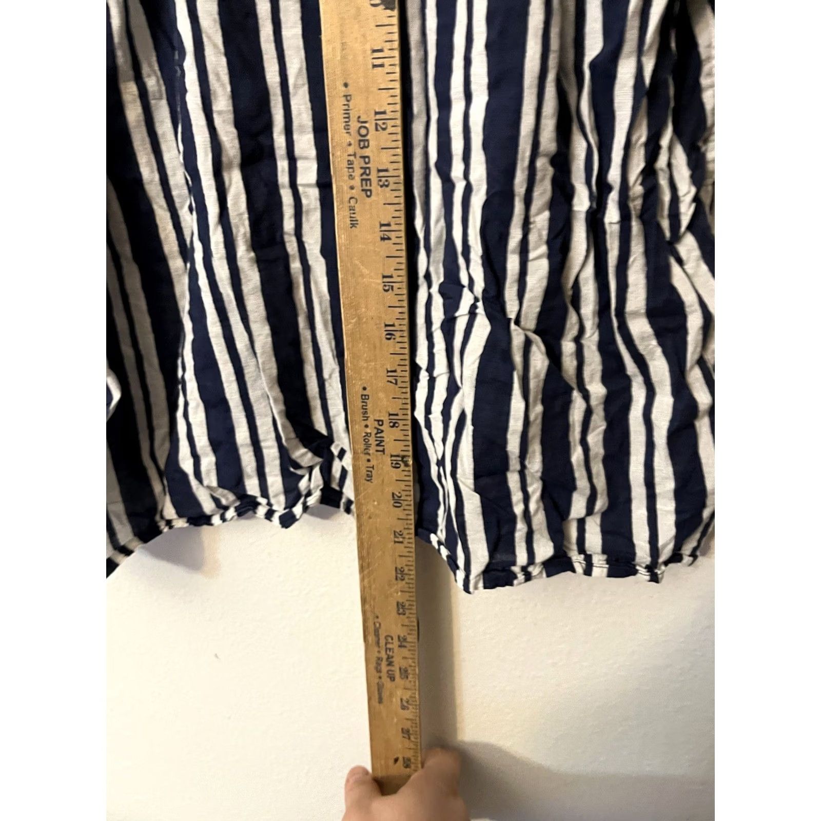 Gap GAP Peasant Blouse Womens Large Navy White Puff Sleeve Split Neck Stretchy Top Size L / US 10 / IT 46 - 4 Thumbnail