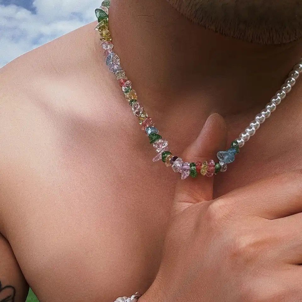 Jewelry Transparent Colorful Glass Crystal Pearl Choker Necklace Size ONE SIZE - 3 Thumbnail