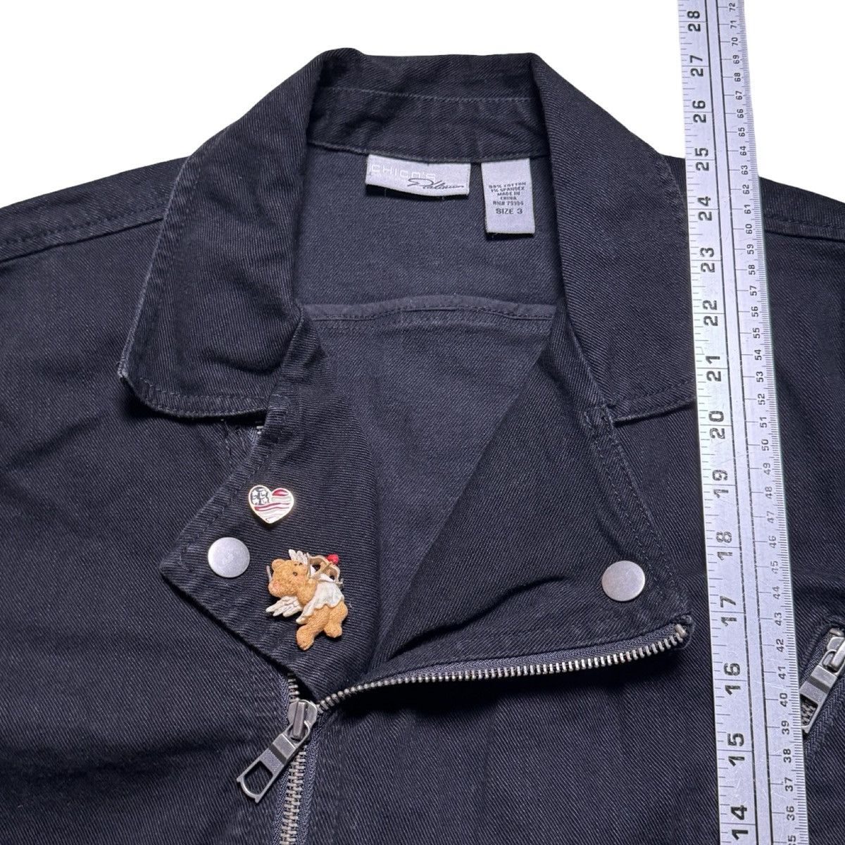 Other Vintage Chicos Platinum Denim Biker Jacket W Pins Black 3 Size XL / US 12-14 / IT 48-50 - 6 Thumbnail