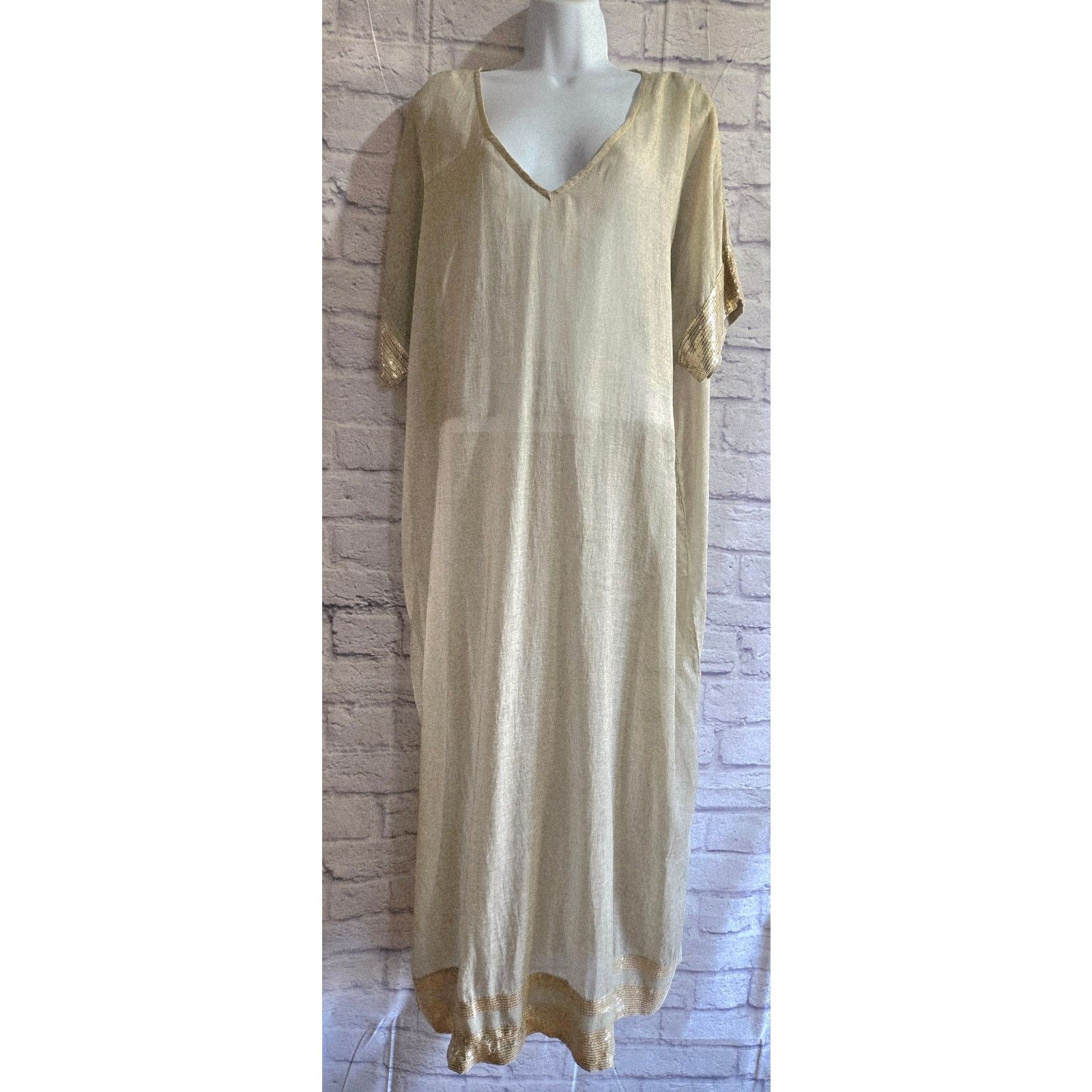 Other Dolma Tan Sequin Trim Beize Kaftan Boho One Size NWTS Size ONE SIZE - 1 Thumbnail