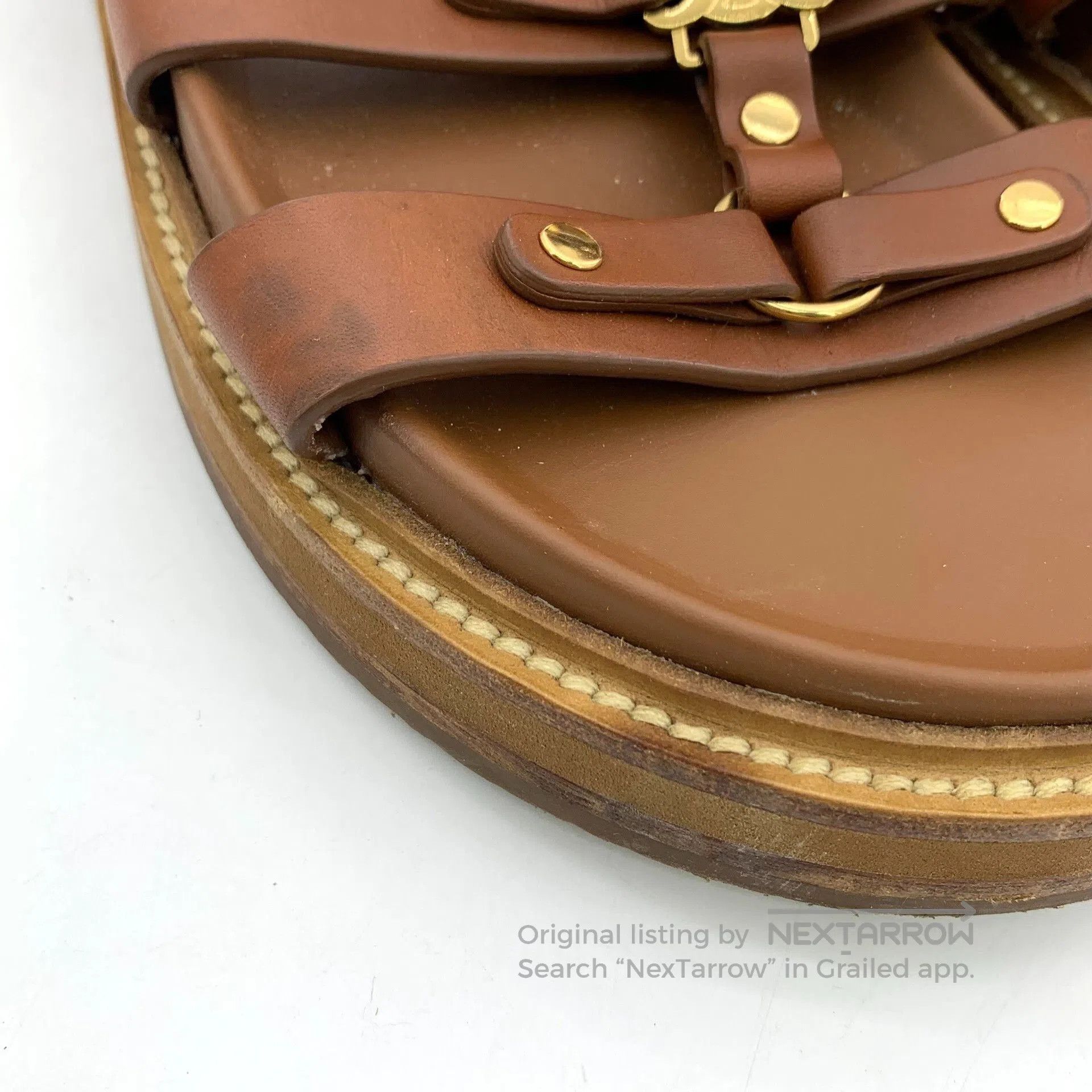 Celine Celine Brown Leather Triomphe Buckle Flat Sandals. Size US 8 / IT 38 - 9 Thumbnail
