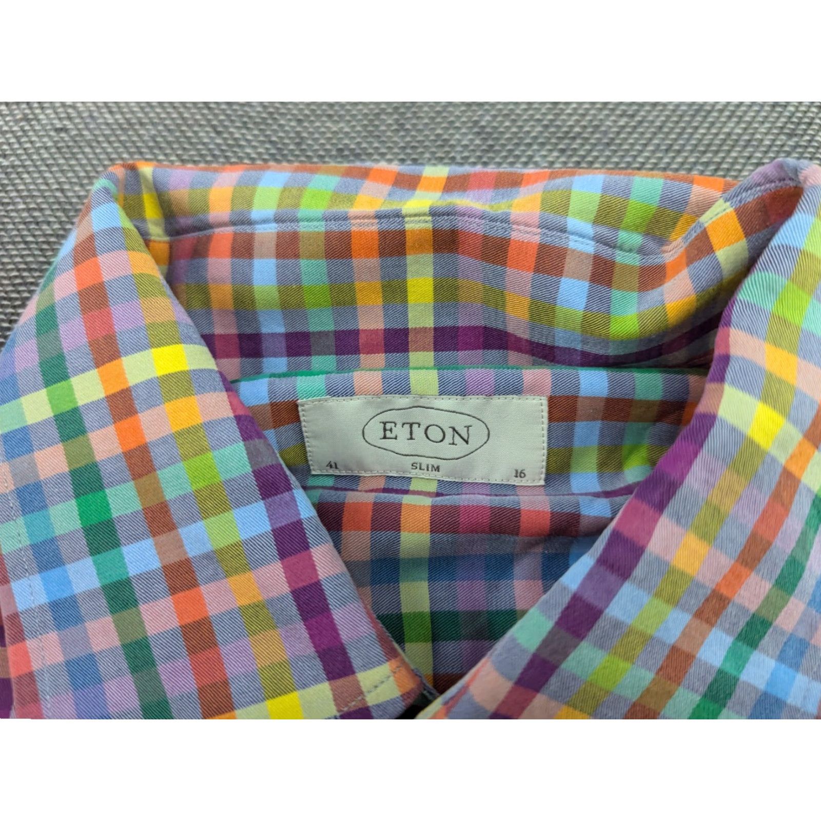 Eton ETON Mens Button Up Shirt 41 Slim Plaid Check Long Sleeve Multicolor Cotton Canvas Button-Up Men Size 41 Slim Mens Size US L / EU 52-54 / 3 - 4 Thumbnail