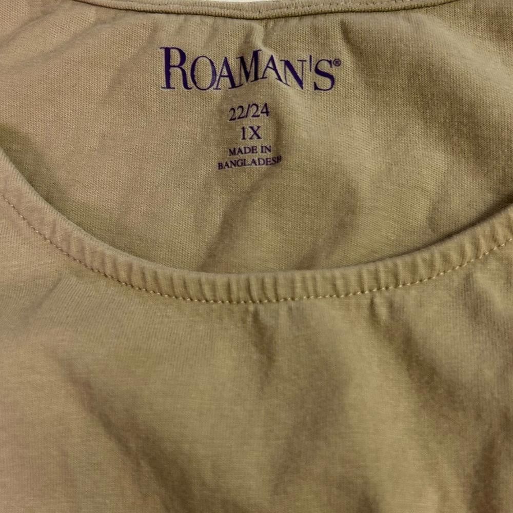 Designer Roaman’s l Stretch Cotton Horseshoe Neck Tank Tan 1X Size XL / US 12-14 / IT 48-50 - 6 Thumbnail