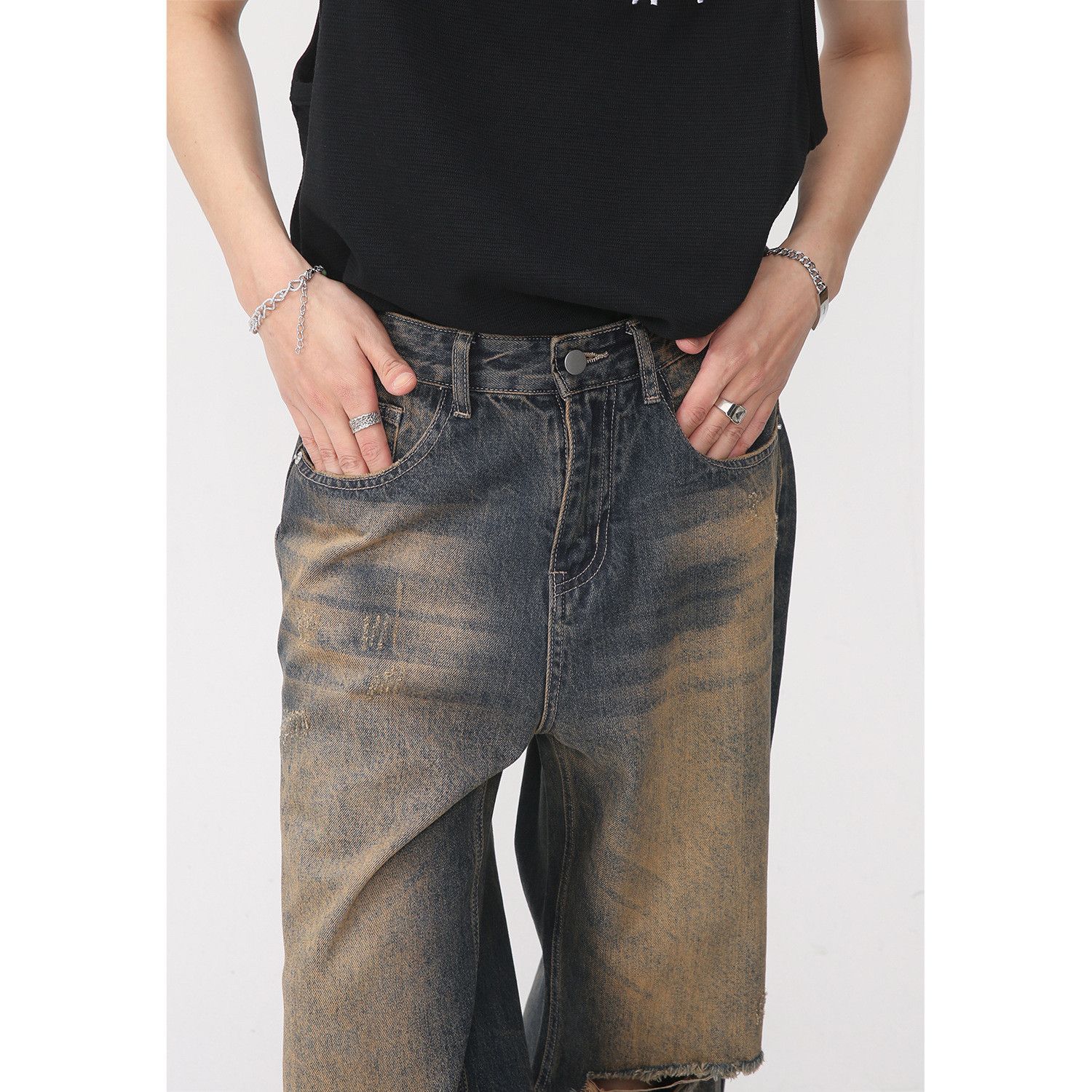 Japanese Brand Retro loose fringed ripped jeans Size US 30 / EU 46 - 4 Thumbnail