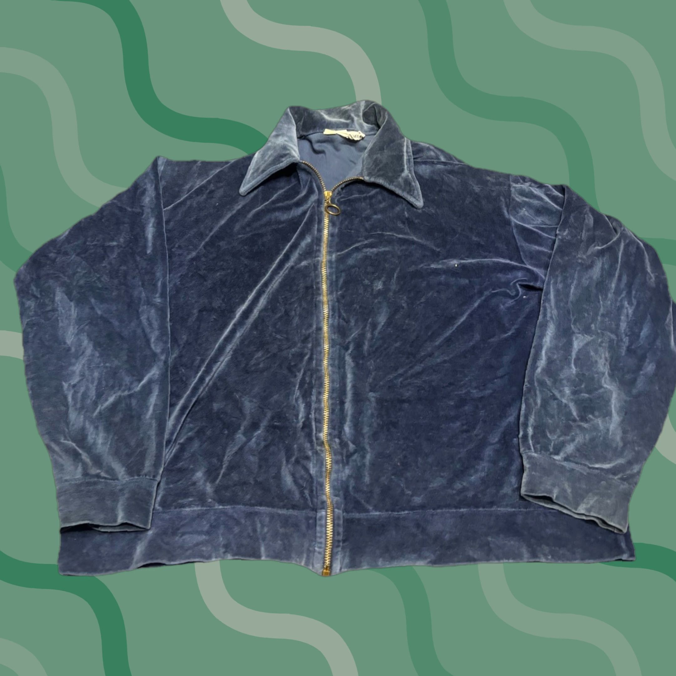 Vintage VINTAGE Velour Zip Sweatshirt Men XL 1980s Blue Sportswear Disco Groovy K1 Size US XL / EU 56 / 4 - 1 Thumbnail