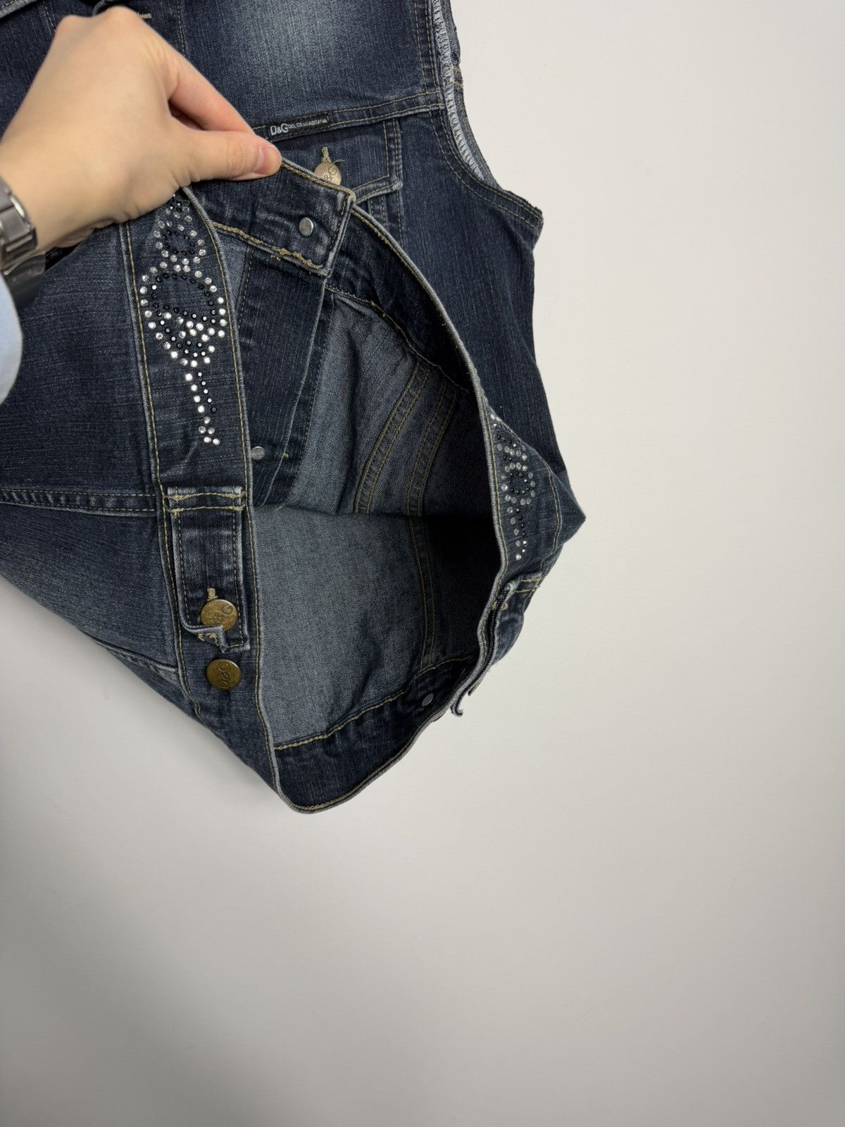 Dolce & Gabbana Dolce & Gabbana Vintage 90's Diamond Sleeveless Denim Jacket Size S / US 4 / IT 40 - 8 Thumbnail