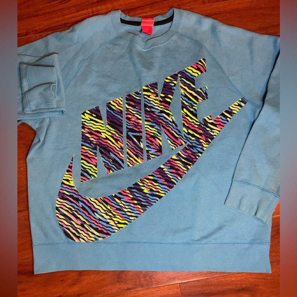 Nike Nike Big Logo Turquoise Vintage Rainbow Striped Swoosh Swea Size US XXL / EU 58 / 5 - 2 Thumbnail