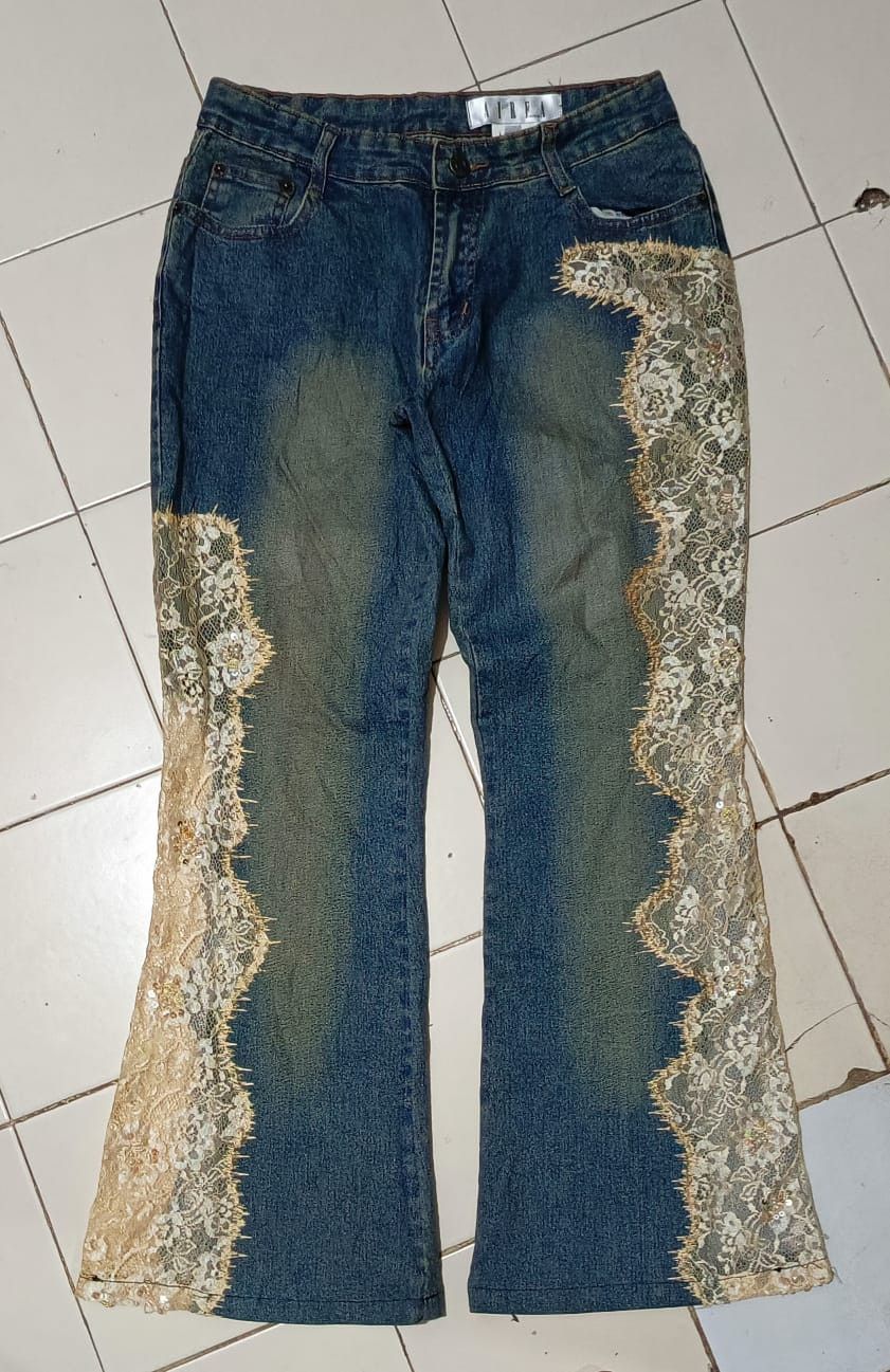 Image of Hype x If Six Was Nine Flare See-Through Motif in Denim, Women's (Size 30)