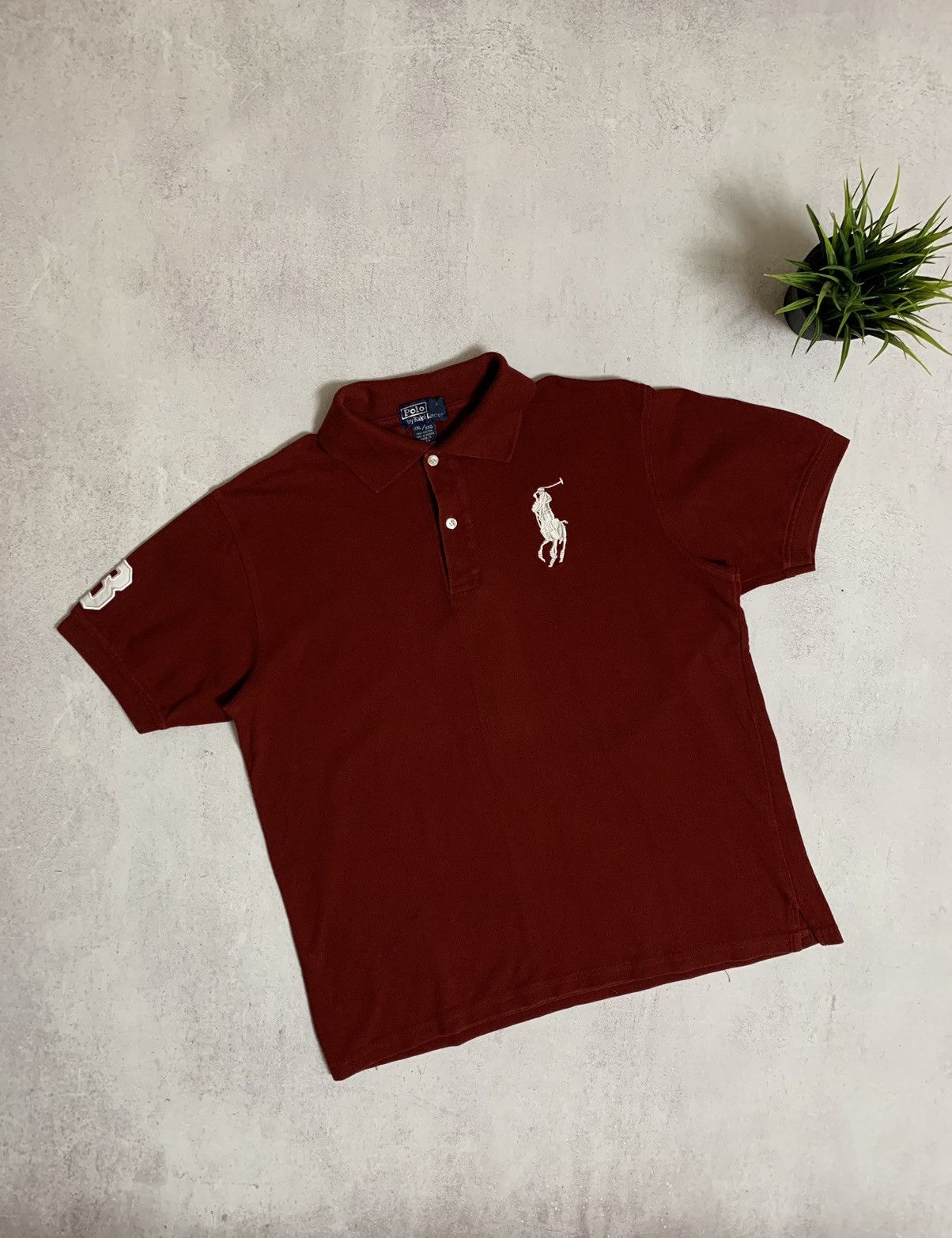 Pre-owned Polo Ralph Lauren X Vintage Polo Ralph Laurent Polo T Shirt Rugby Big Logo 3 90's In Burgandy