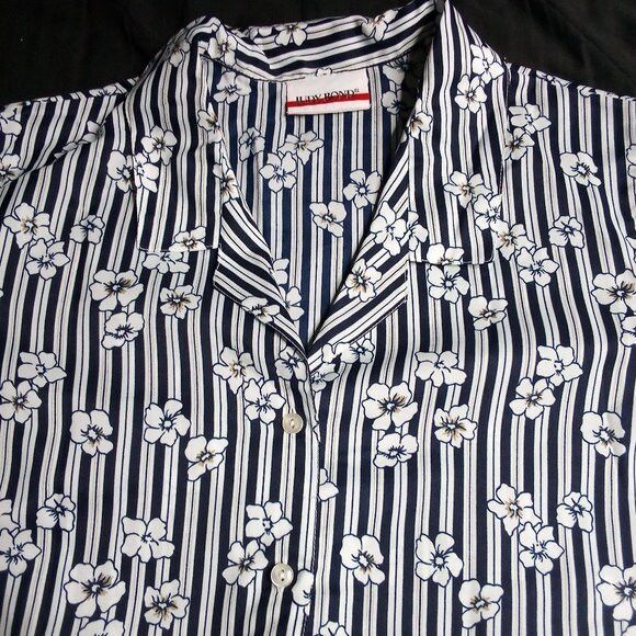 Other Vintage Judy Bond Striped Floral Polyester Disco Shirt Size M / US 6-8 / IT 42-44 - 1 Thumbnail