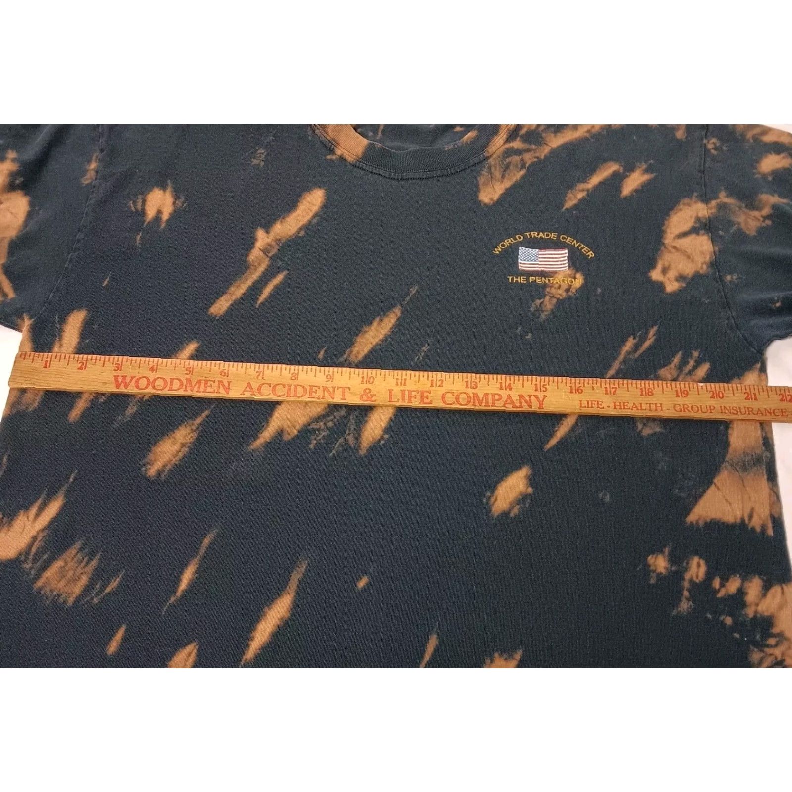 Gildan VINTAGE Gildan USA Military T-Shirt Large Bleach Dye 911 World Trade Center Pentagon Bombers 3 Wise Men Black Men Size US L / EU 52-54 / 3 - 5 Thumbnail