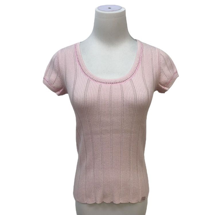 Chanel Chanel Pink Ribbed Short Sleeve Top Size 38 Size S / US 4 / IT 40 - 1 Thumbnail