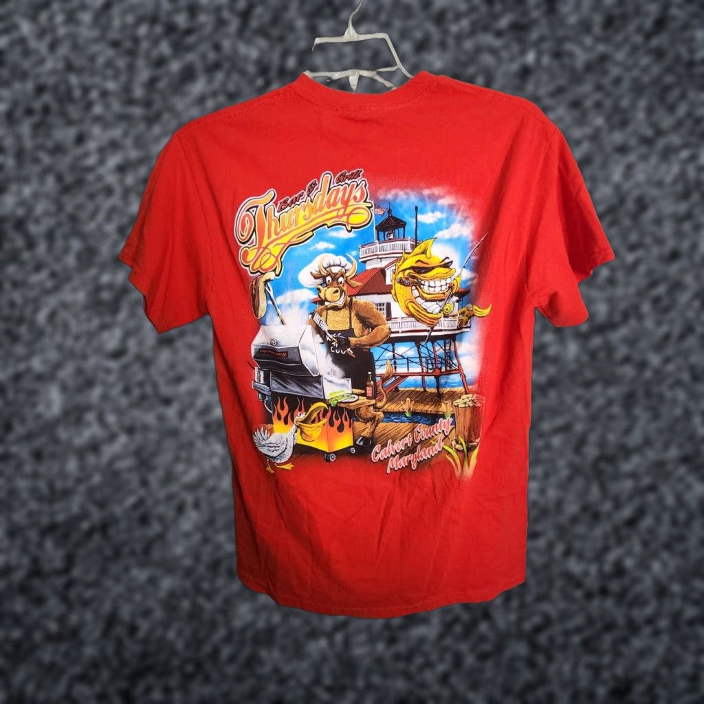 Gildan Gildan Mens M Funny Cow Bull Double-Sided T-Shirt Thursdays Bar and Grill Maryland Red Rock Size US M / EU 48-50 / 2 - 1 Thumbnail