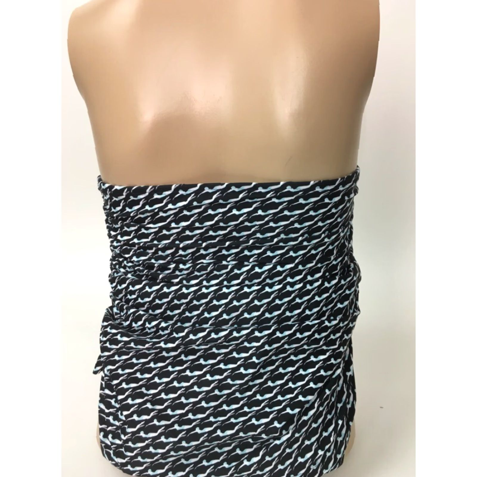 Vintage VINTAGE Coastal Blue One Piece Swimsuit Black Strapless Ruched Geometric Pattern Women’s Size S (4/6) Size ONE SIZE - 3 Thumbnail