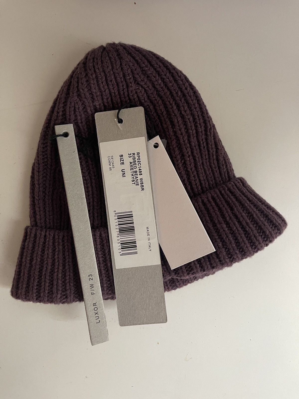 Rick Owens FW23 Luxor Amethyst Cashmere Ribbed Beanie Size ONE SIZE - 1 Thumbnail