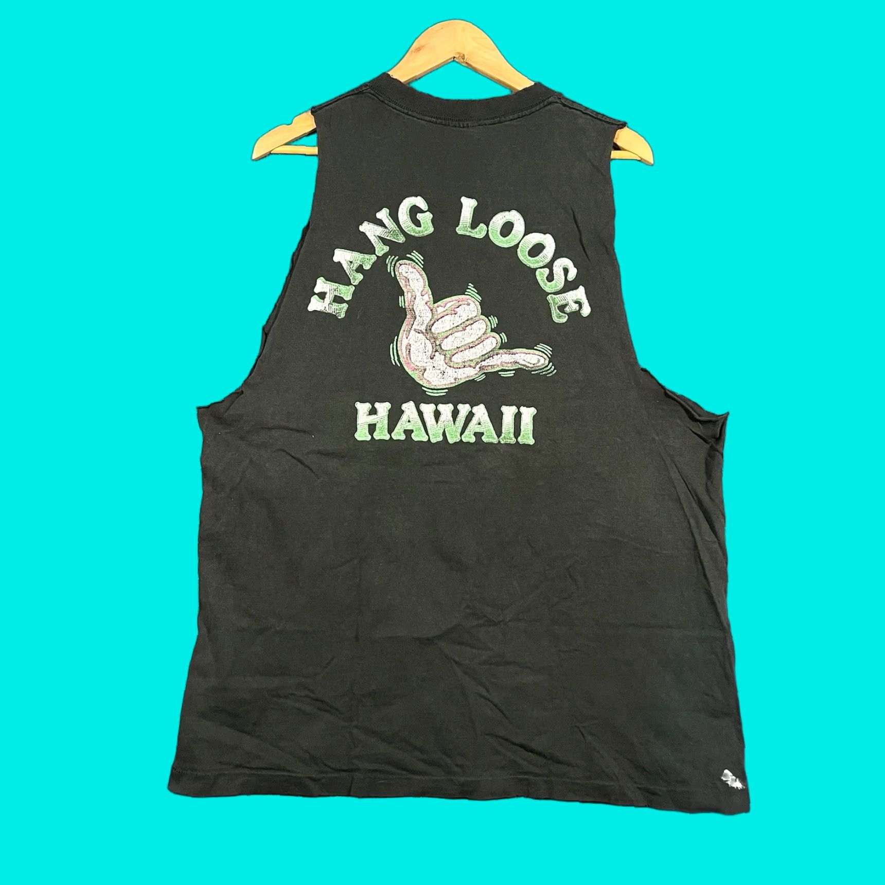 Vintage VINTAGE Hawaii Hang Loose T Shirt XL 80s USA Black Cotton Men Short Sleeve Graphic Tee Cutoff Surf Hawaii USA Made Mens Size US XL / EU 56 / 4 - 1 Thumbnail