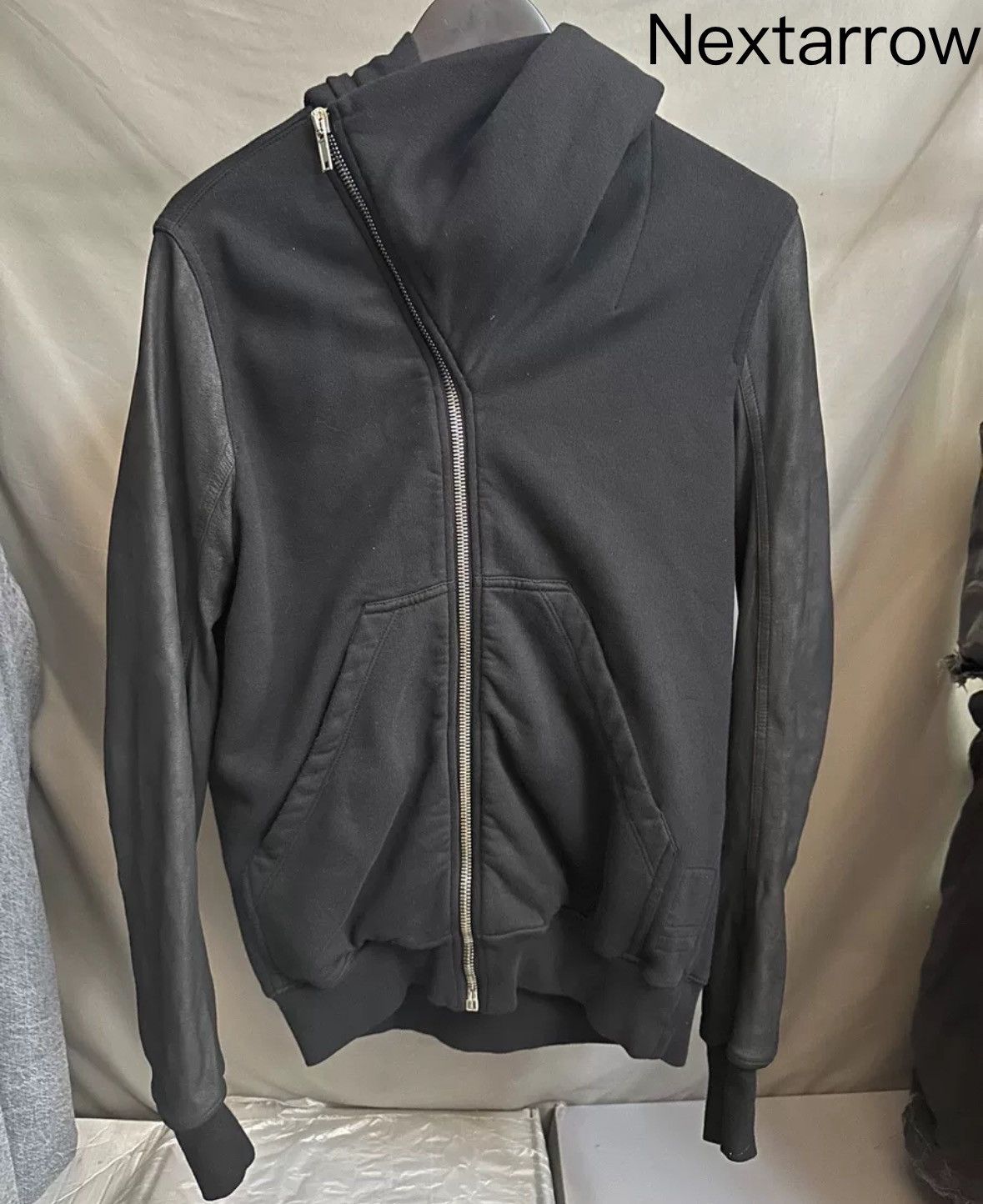 Rick Owens Rick Owens leather sleeve wizard hoodie | Grailed