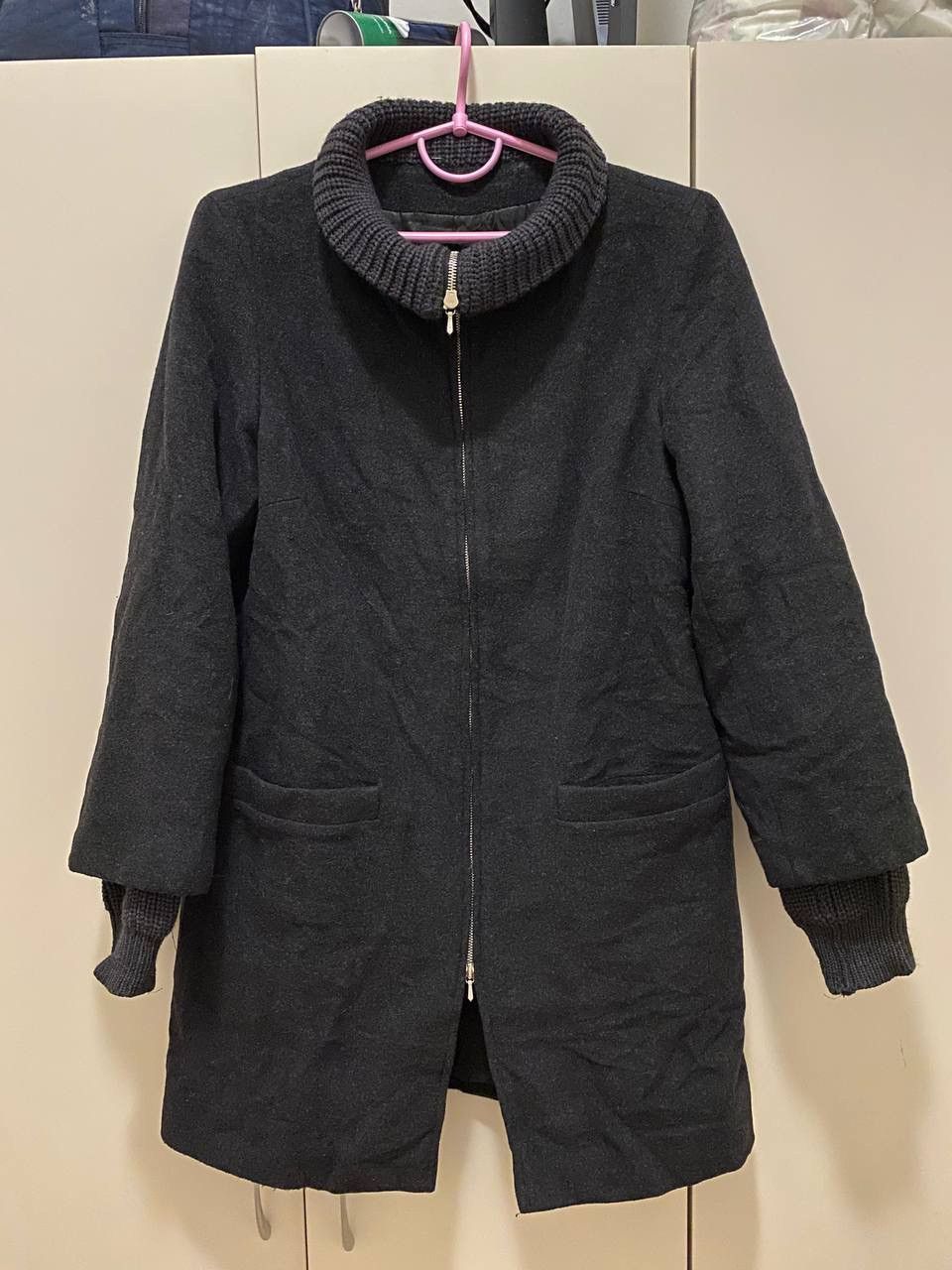 Designer × agnes b. Agnes B. Black Laine Wool Overcoat Size S / US 4 / IT 40 - 1 Thumbnail
