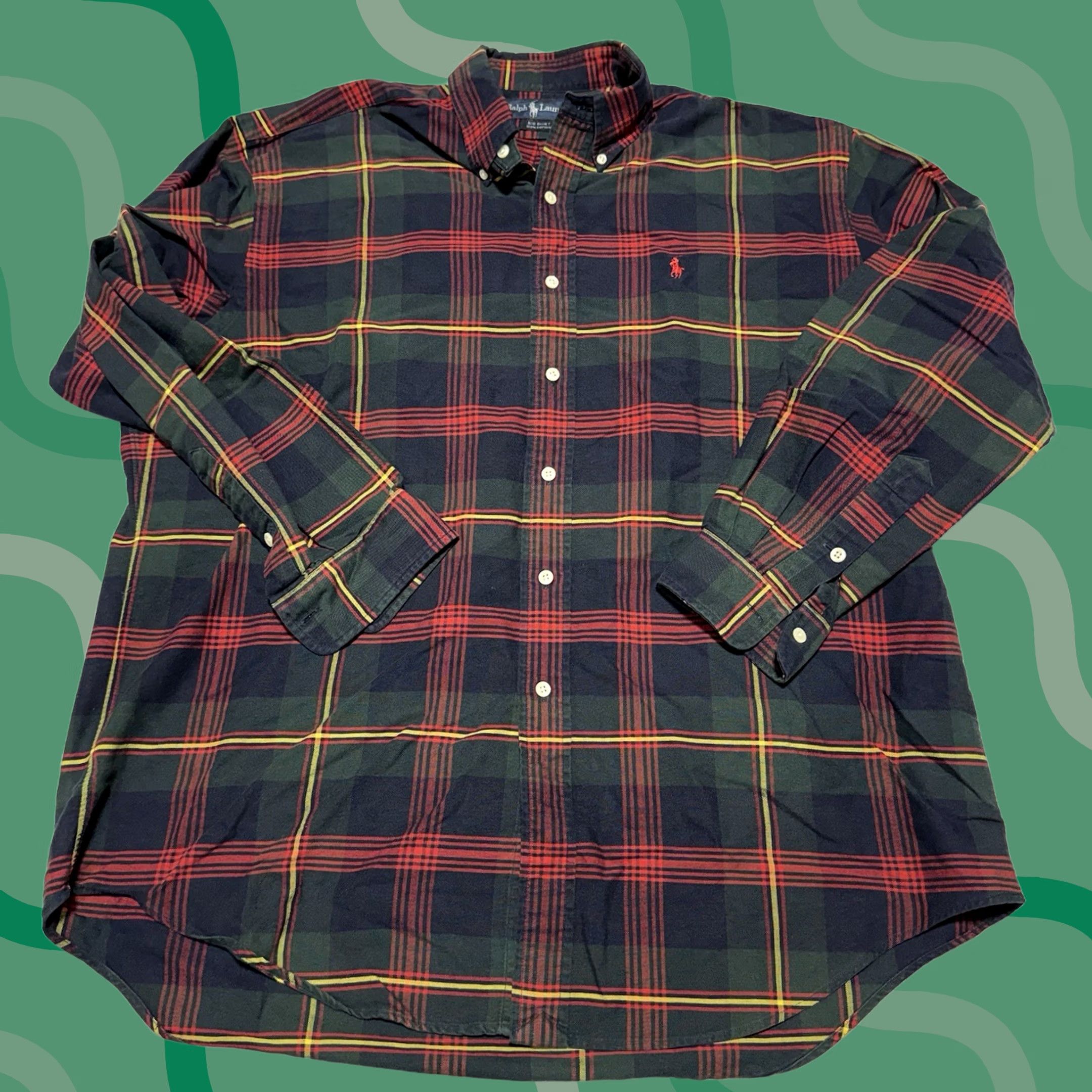 Polo Ralph Lauren VINTAGE Polo Ralph Lauren Big Shirt Men M Red Green Tartan Christmas Plaid Button-Up Long Sleeve Size US M / EU 48-50 / 2 - 1 Thumbnail