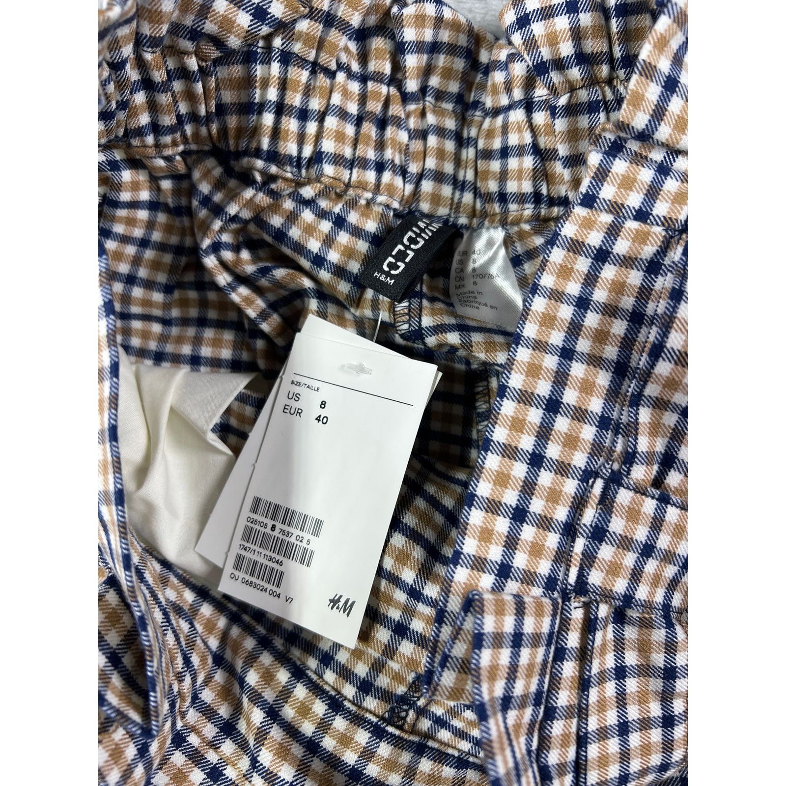 H&M H&M NWT Plaid Paperbag Waist Pants 8 Brown Blue Casual Size 30" / US 8 / IT 44 - 4 Thumbnail