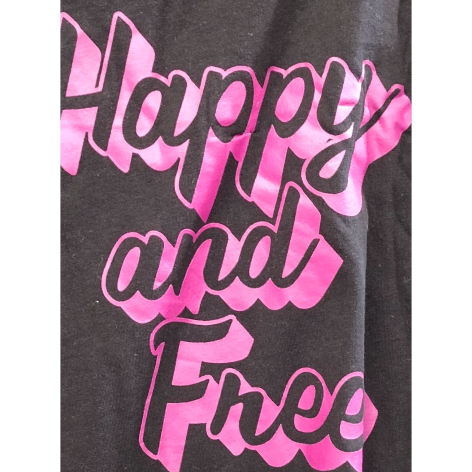 Vintage Secret Treasures Women's T-Shirt Black 2XL Casual Crew Neck Oversized Print Happy and Free Cotton Polyester Spandex 18W-20W Size XXL / US 16-18 / IT 52-54 - 3 Thumbnail