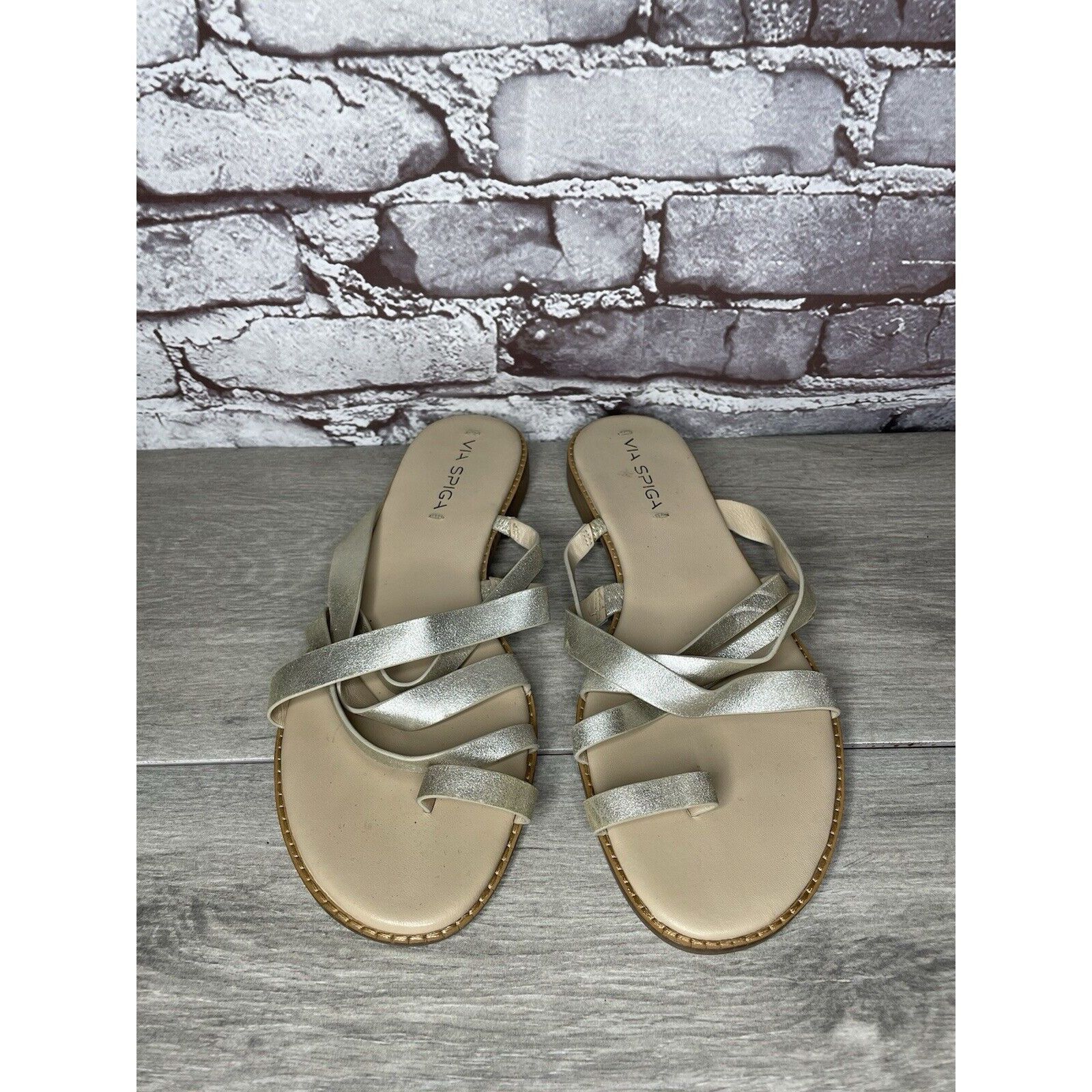 Other Via Spiga Metallic Silver Leather Toe Post Slides Sandals Wo Size US 10 / IT 40 - 17 Thumbnail