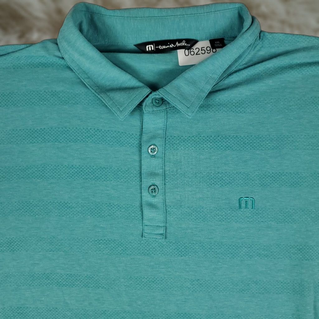 TravisMathew VINTAGE Travis Mathew Polo Shirt Mens 2XL Teal Striped Short Sleeve Golf Casual Shirt Mens 2XL Teal Striped Polo Size US XXL / EU 58 / 5 - 1 Thumbnail