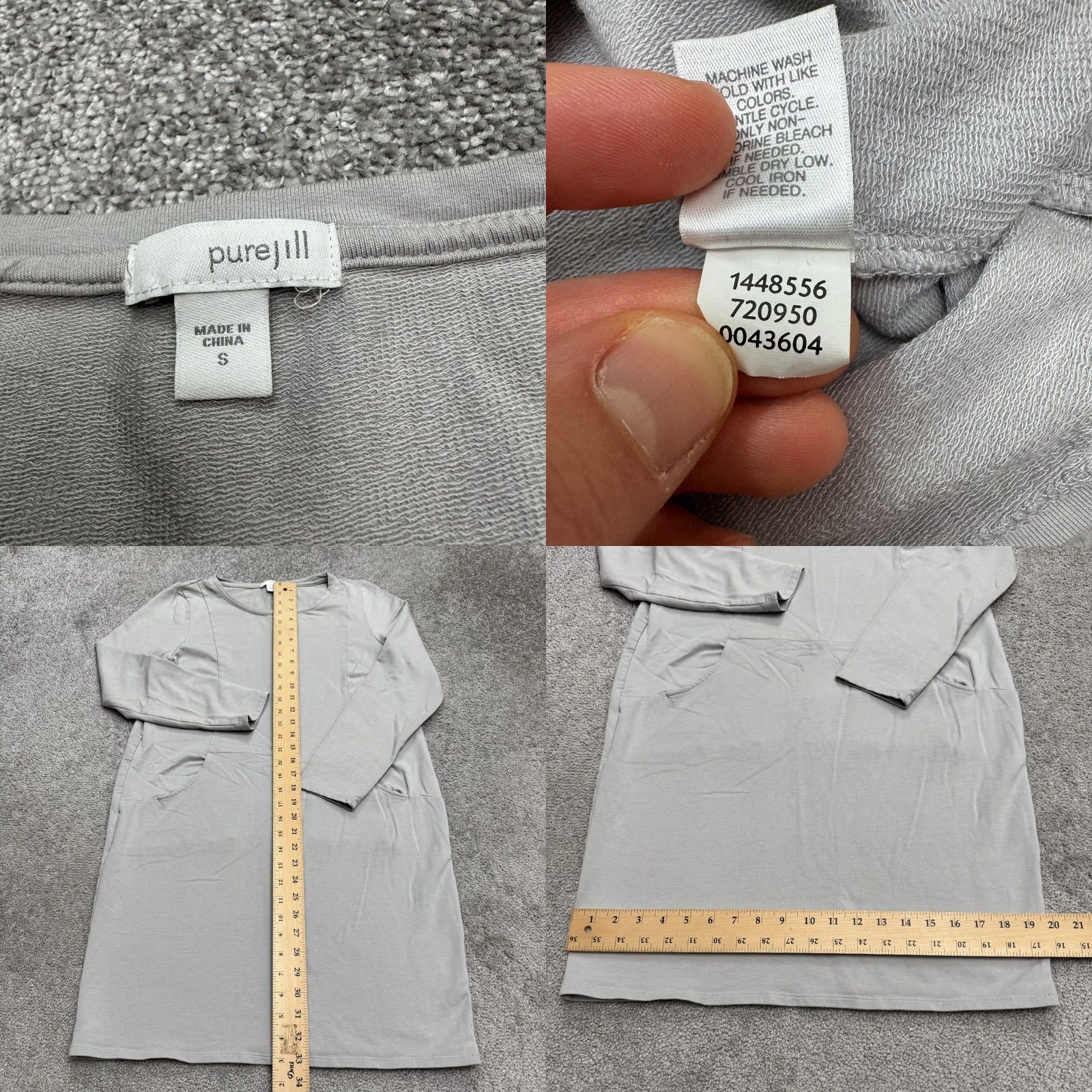 J. Jill VINTAGE? No — Pure Jill Midi Shift Dress Womens S Gray Long Sleeve Pockets Cotton Modal, J. Jill, Knit, Casual Shift Dress Size S / US 4 / IT 40 - 8 Thumbnail