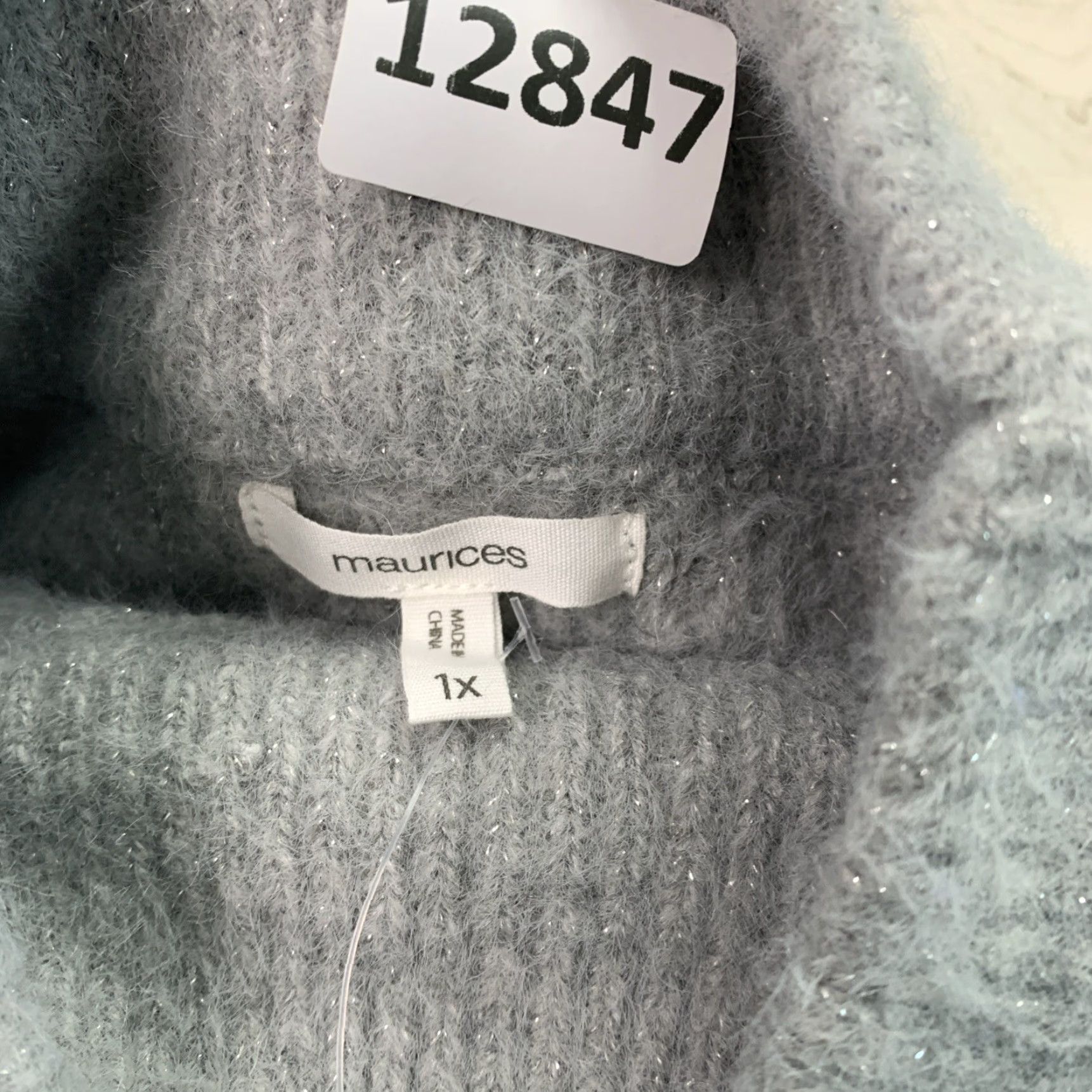 Vintage Maurices 1X Jeweled Fuzzy Mock Neck Knit Sweater NWT12847 Sweater Women Plus Gray Long Sleeve Pullover Winter Size XL / US 12-14 / IT 48-50 - 4 Thumbnail