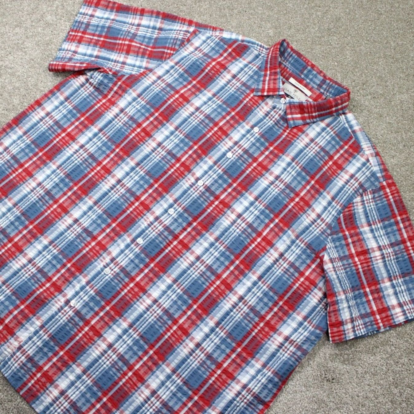Vintage Oak Hill Cool & Dry Shirt Mens 2XL Red/Blue Plaid Button-Up Short Sleeve Cotton/Poly SS Shirt Size US XXL / EU 58 / 5 - 3 Thumbnail