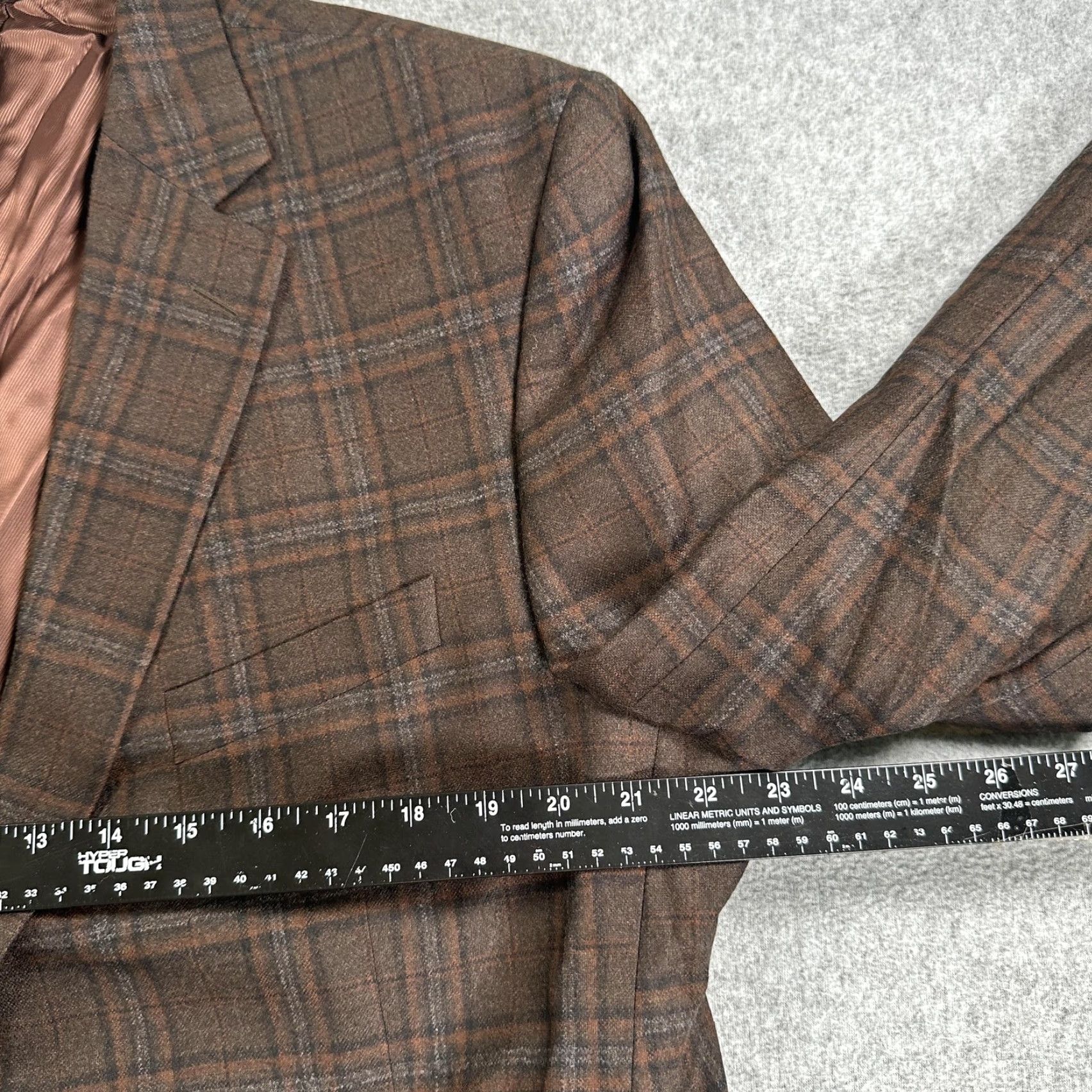 Cremieux Cremieux Blazer Sport Coat Mens 46L Brown Plaid Wool Loro Piana Canada Size 46R - 5 Thumbnail
