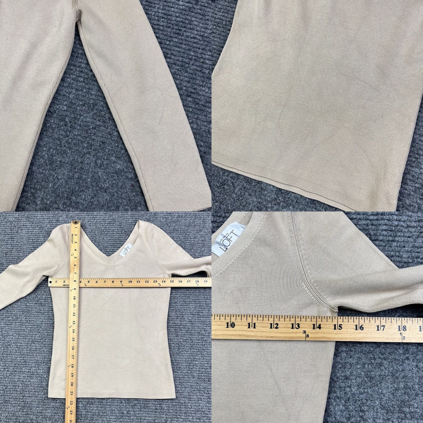 Ann Taylor VINTAGE? No, use original: Ann Taylor Loft V-Neck Flattering Stretch Fit Shirt Women’s XS Beige 3/4 Sleeve Size XS / US 0-2 / IT 36-38 - 8 Thumbnail