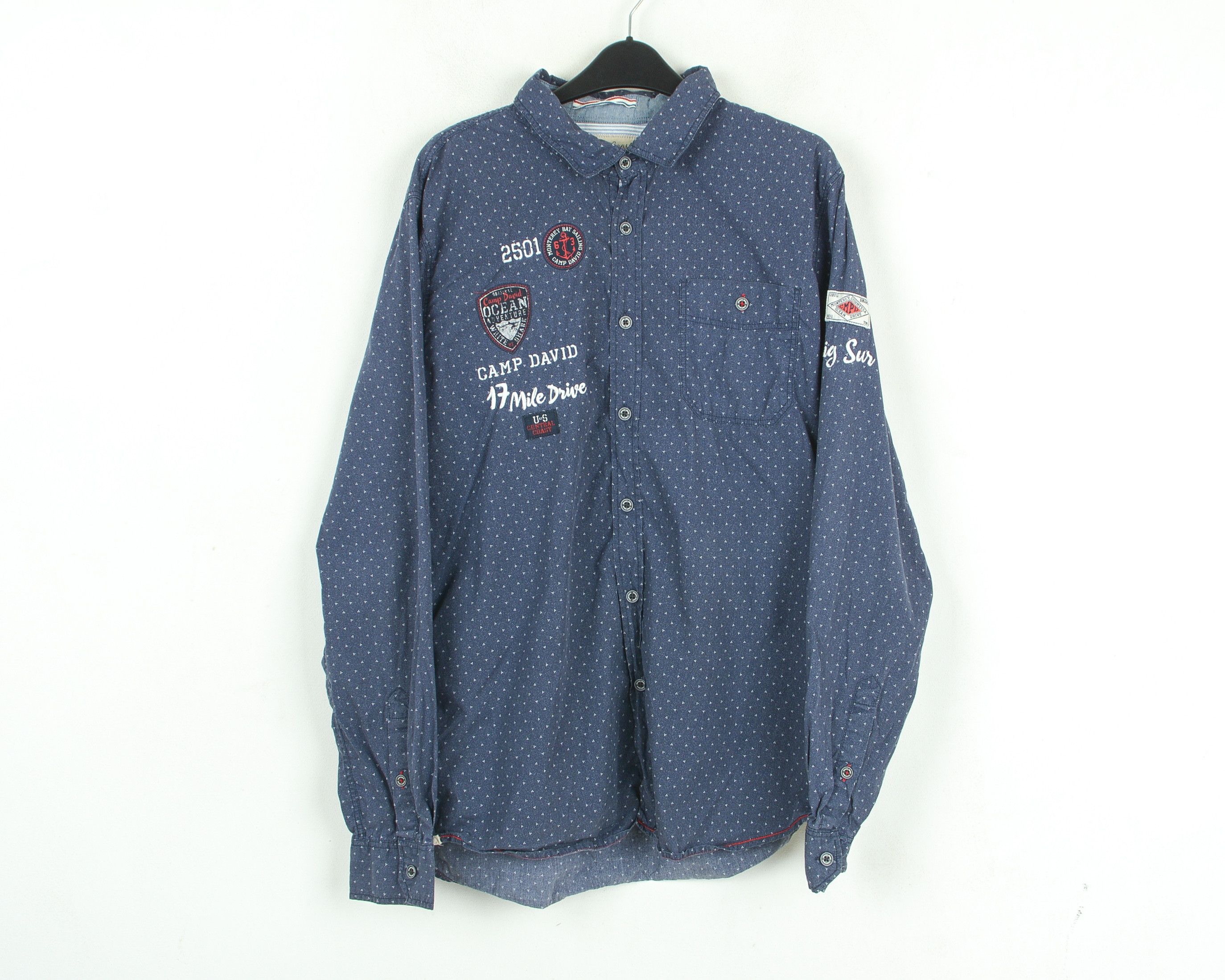 Camp David Men Button Up Shirt L Embroided Long Sleeve Polka Dot Size US L / EU 52-54 / 3 - 1 Thumbnail