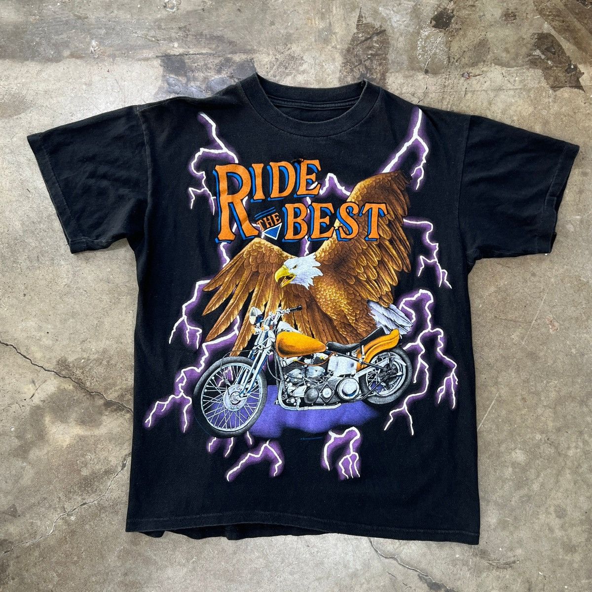 Vintage Vintage 90s Ride The Best American Thunder Lightning Tee XL Size US XL / EU 56 / 4 - 2 Thumbnail