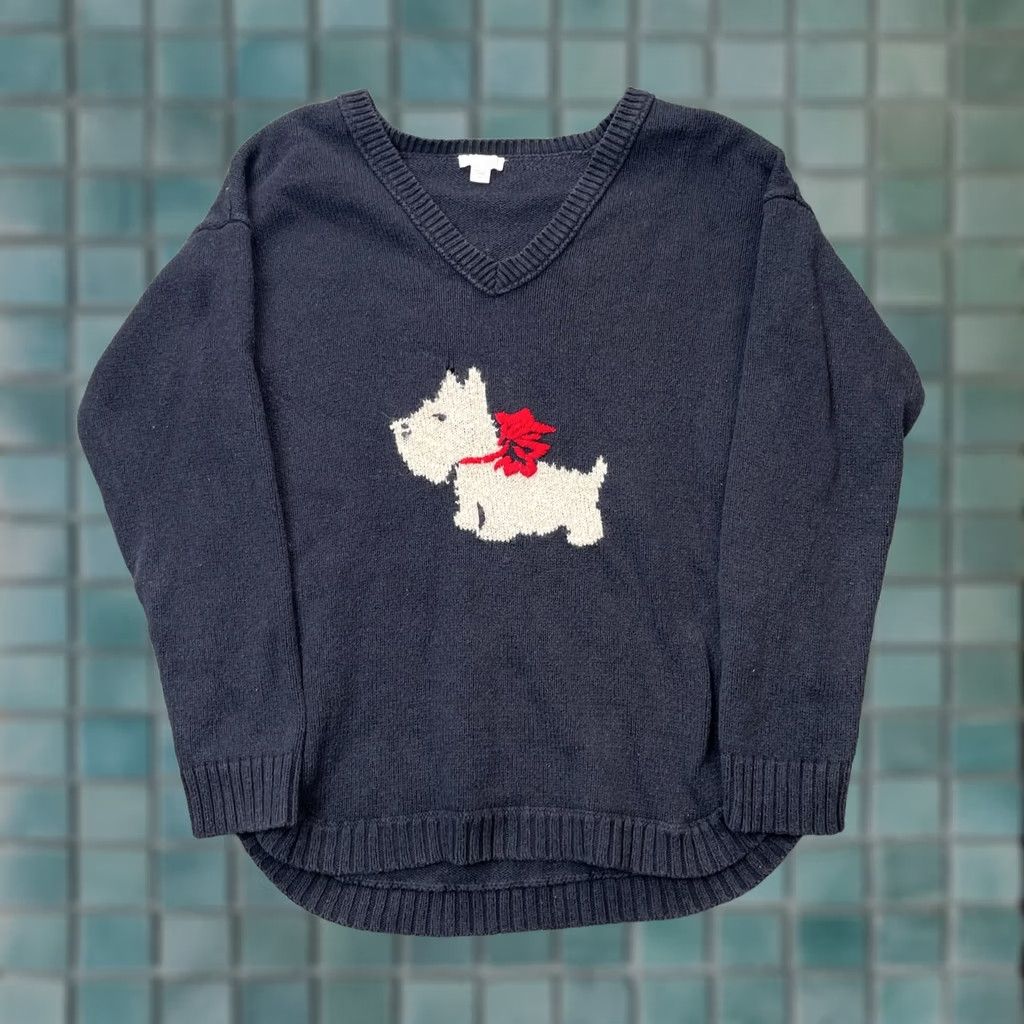 J. Jill J. Jill Scottish Terrier Sweater Womens Small Blue Crew Neck V-Neck Knit Pullover Size S / US 4 / IT 40 - 1 Thumbnail