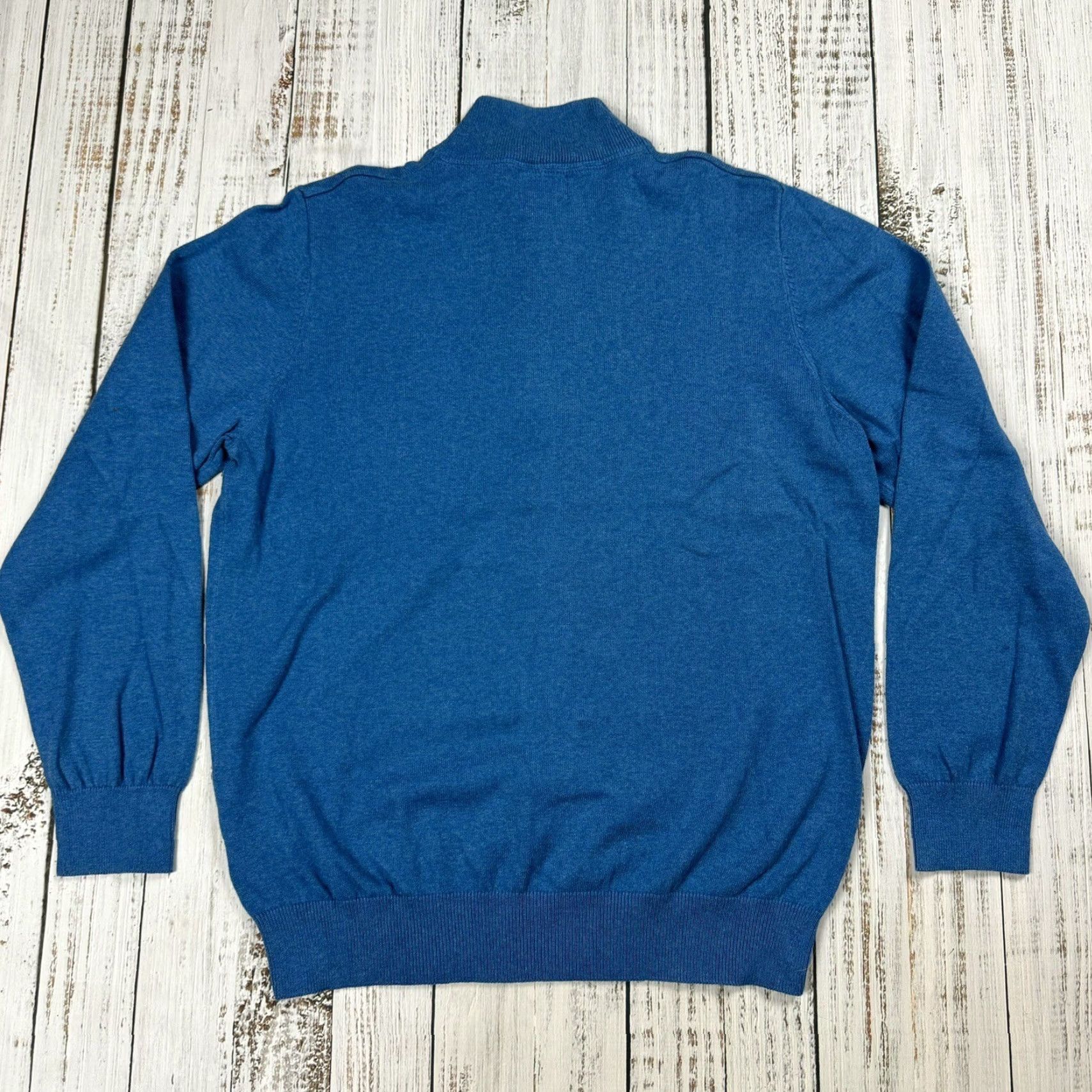 LL BEAN Sweater Mens Medium Teal Blue Cotton Cashmere Blend 1/4 Zip Mock 275298