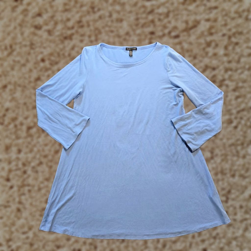 Eileen Fisher Eileen Fisher Top Womens Small Blue Tunic Long Sleeve Relaxed Stretch Casual Shirt Tunic Womens Blue Long Sleeve Relaxed Fit Size S / US 4 / IT 40 - 1 Thumbnail