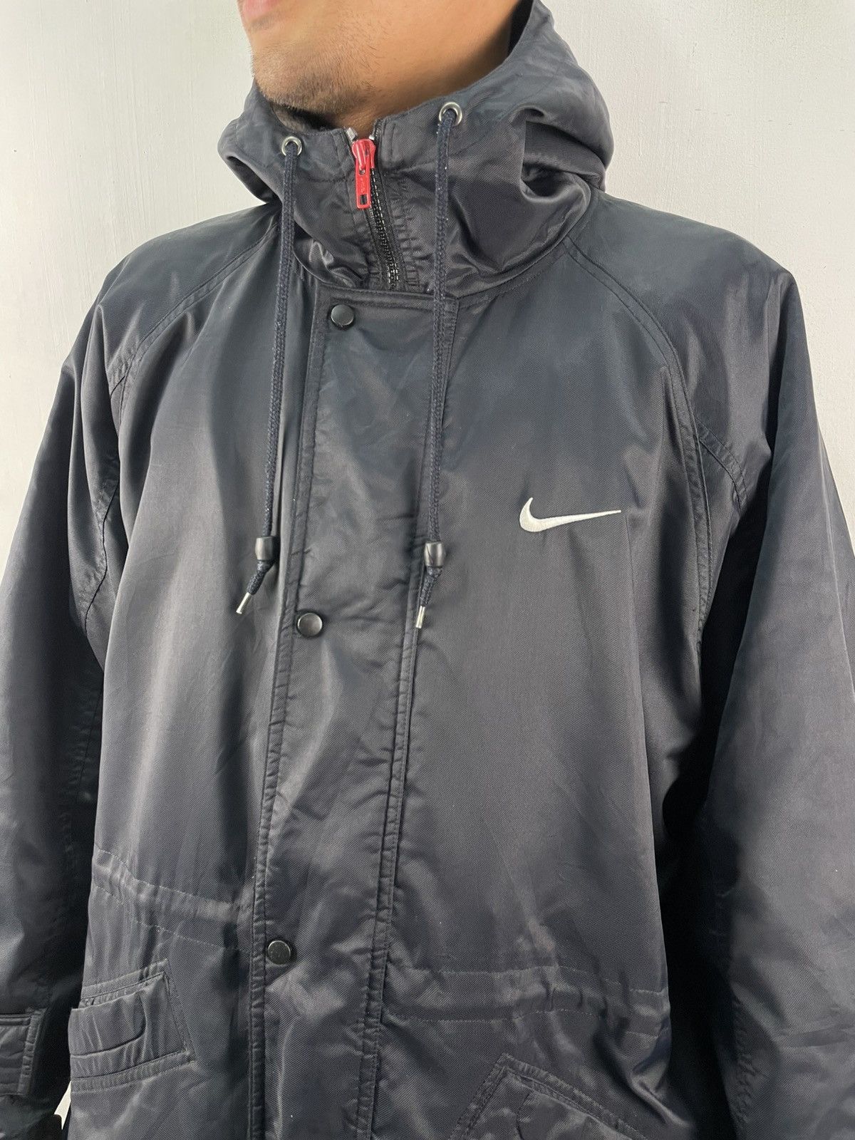 Nike × Vintage Vintage 90s Nike Center Raincoat Hoodie Jacket Sherpa Lining Size US L / EU 52-54 / 3 - 3 Thumbnail