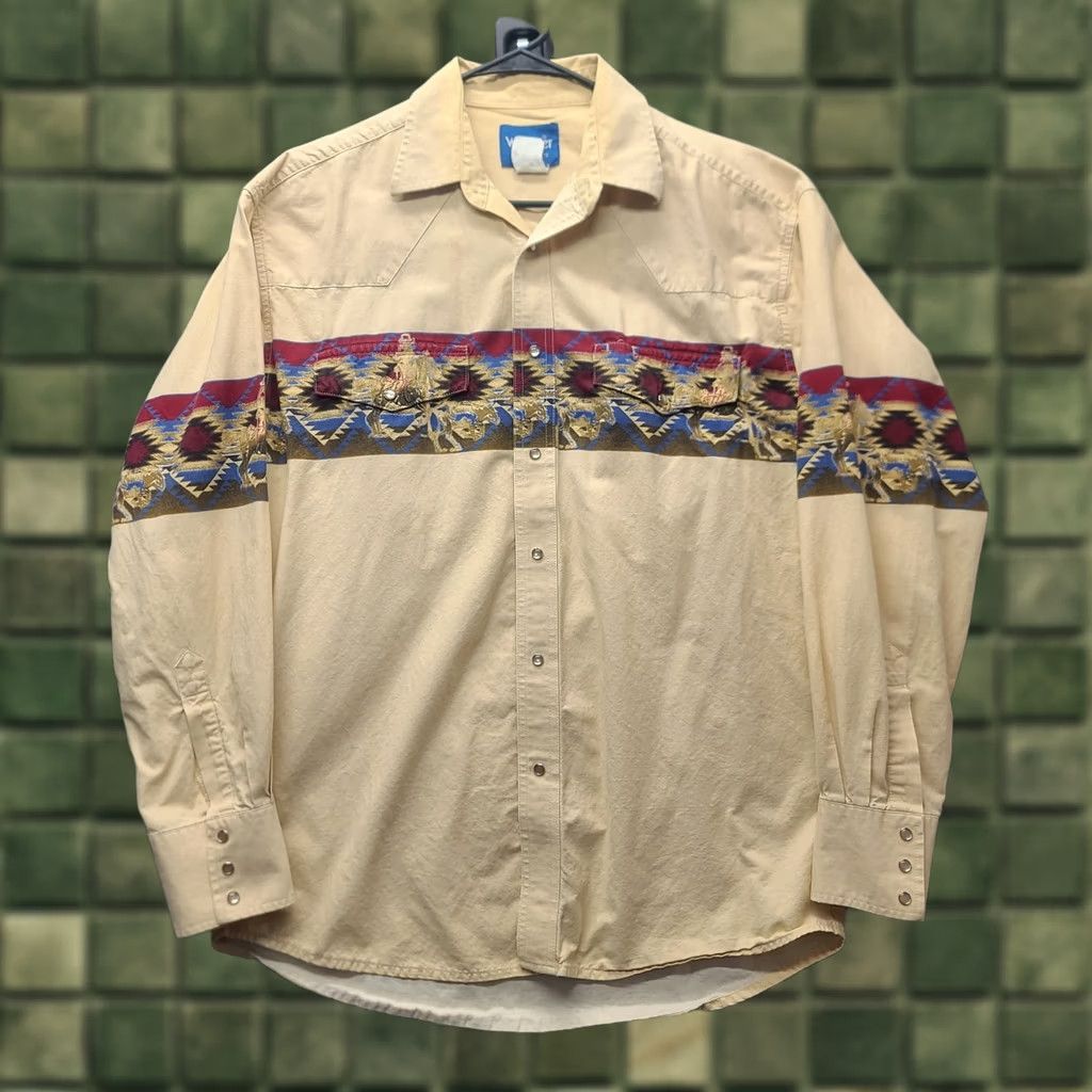 Wrangler VINTAGE Wrangler Brushpopper Mens L Pearl Snap Cowboy Western Rancher Rodeo Shirt Size US L / EU 52-54 / 3 - 1 Thumbnail