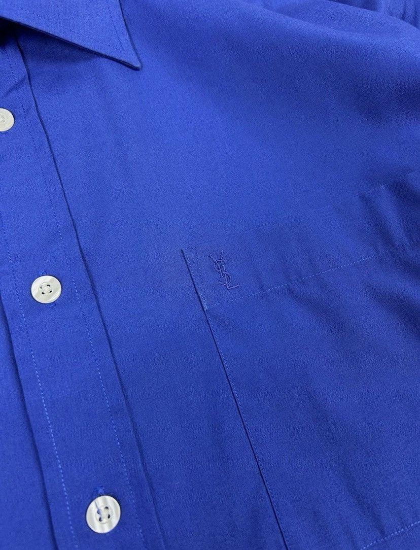Yves Saint Laurent YSL Logo Button Up - Electric Blue Size US M / EU 48-50 / 2 - 4 Thumbnail