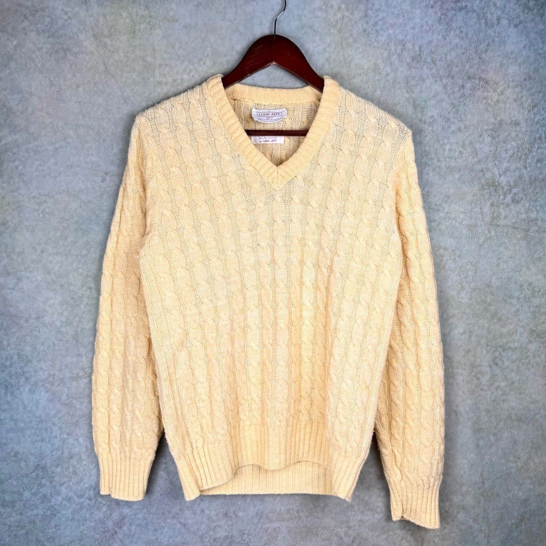 Vintage VTG 80s Lord Jeff Cable Knit Sweater Mens Sz S V Neck Yellow Size US S / EU 44-46 / 1 - 1 Thumbnail