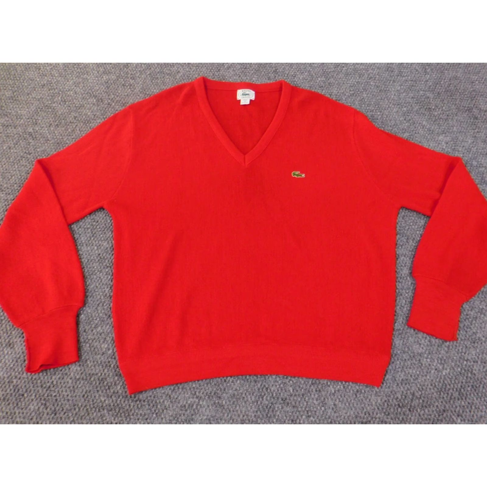 Lacoste Lacoste Sweater XL Mens V-Neck Red Acrylic Cable-Knit Full Zip Pullover Retro Vintage No Size US XL / EU 56 / 4 - 2 Thumbnail