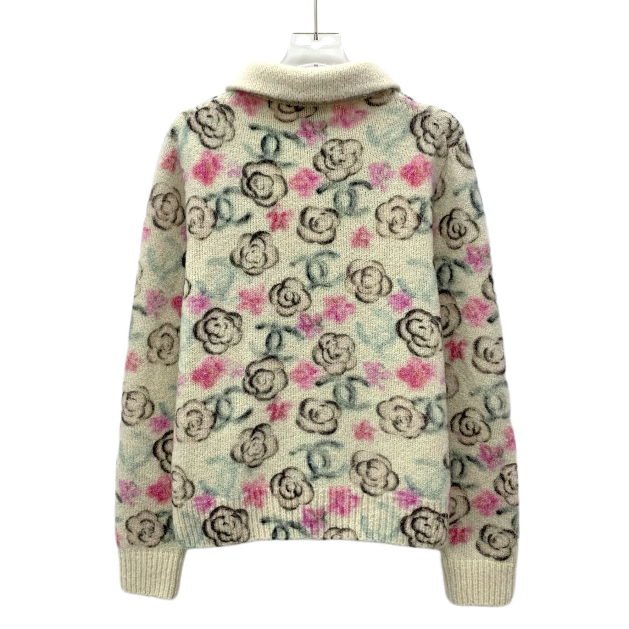 Chanel Chanel Beige Camellia Print Cashmere-Silk Knit Cardigan Coat Size XS / US 0-2 / IT 36-38 - 8 Thumbnail