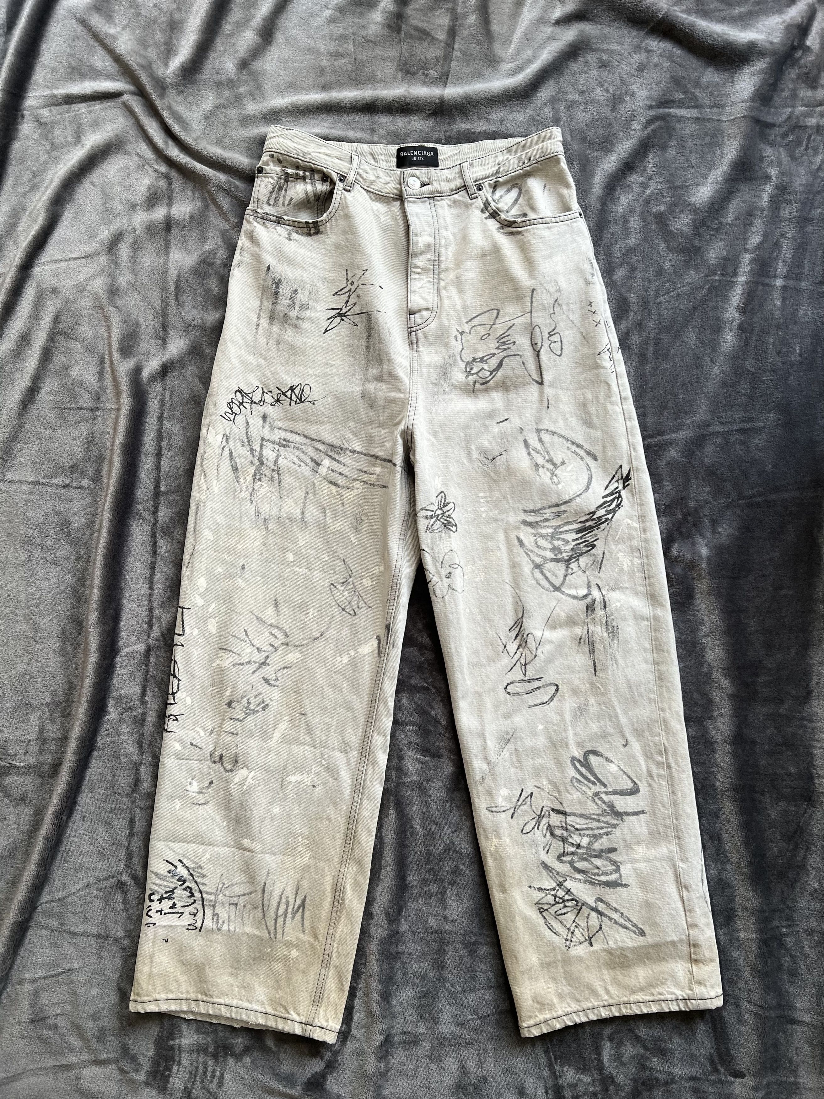Balenciaga Balenciaga Graffiti Jeans White/Cream Size US 32 / EU 48 - 2 Thumbnail