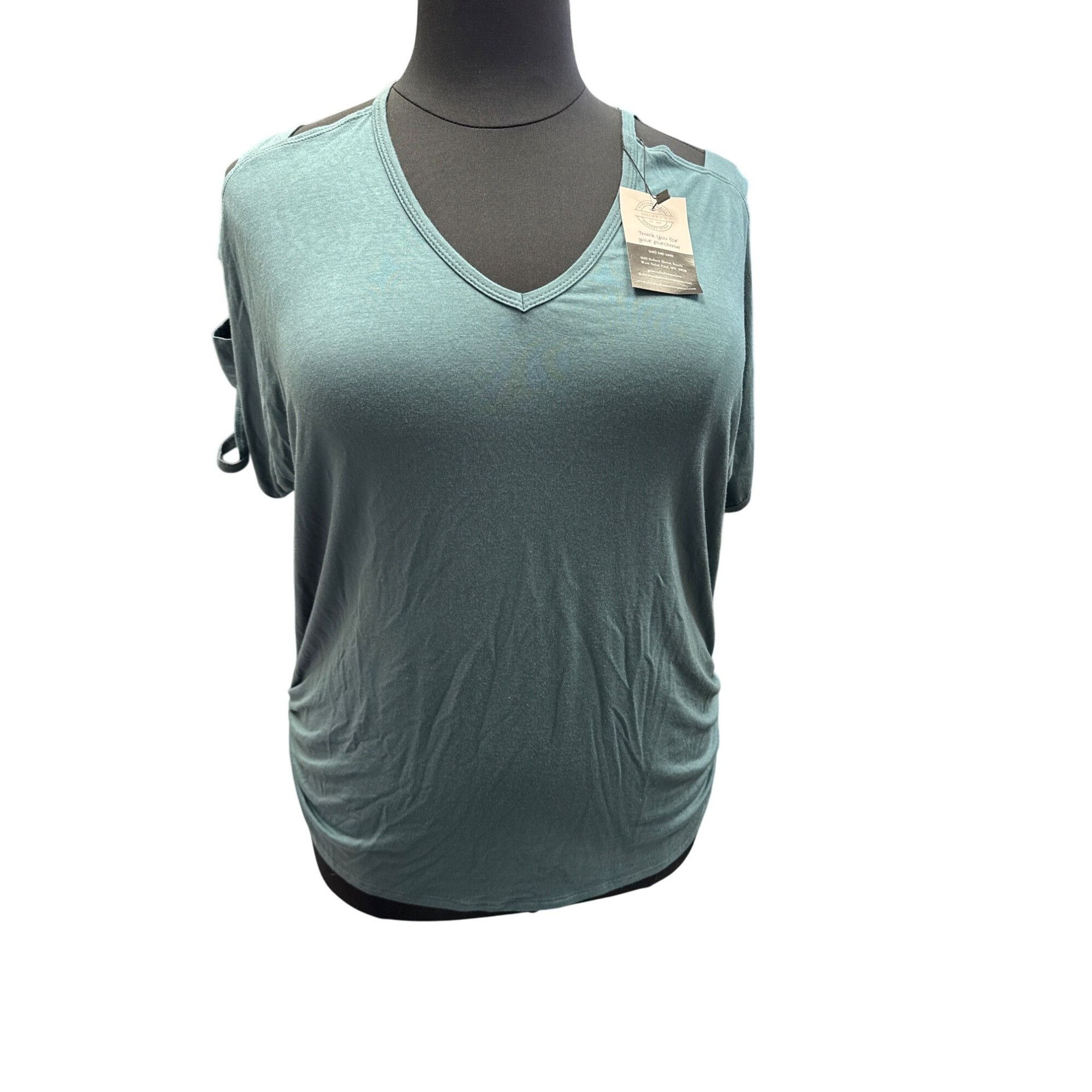 Other Emerald 1X Teal Cold Shoulder Short Sleeve Top With Side Ru Size XL / US 12-14 / IT 48-50 - 7 Thumbnail