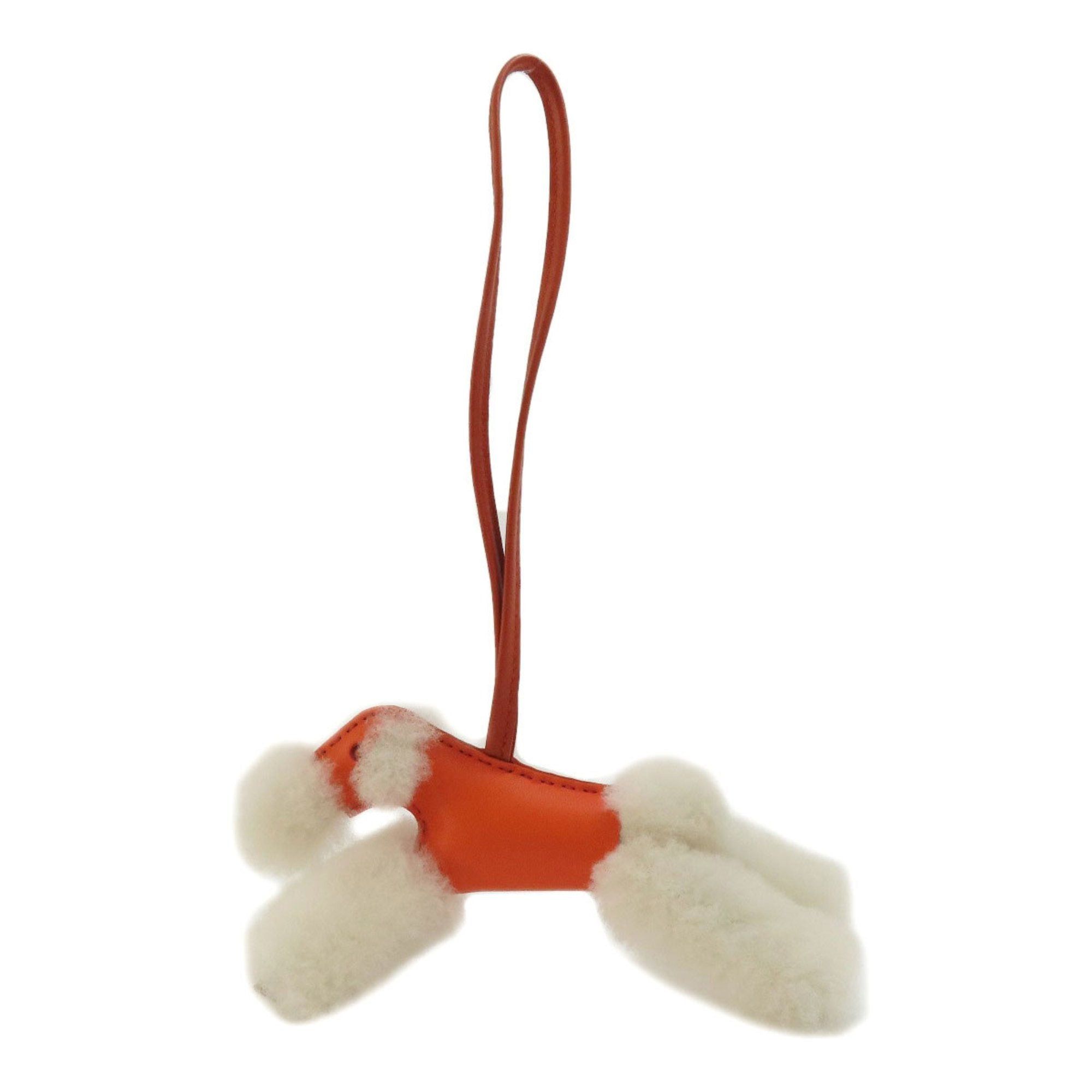 image of Hermes Bag Charm Buddy Dog Orange Poppy Keychain Mouton/leather Women's in Black