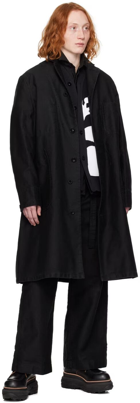 Sacai Black Wide-Leg Belted Cotton-Moleskin Trousers Size US 30 / EU 46 - 8 Thumbnail