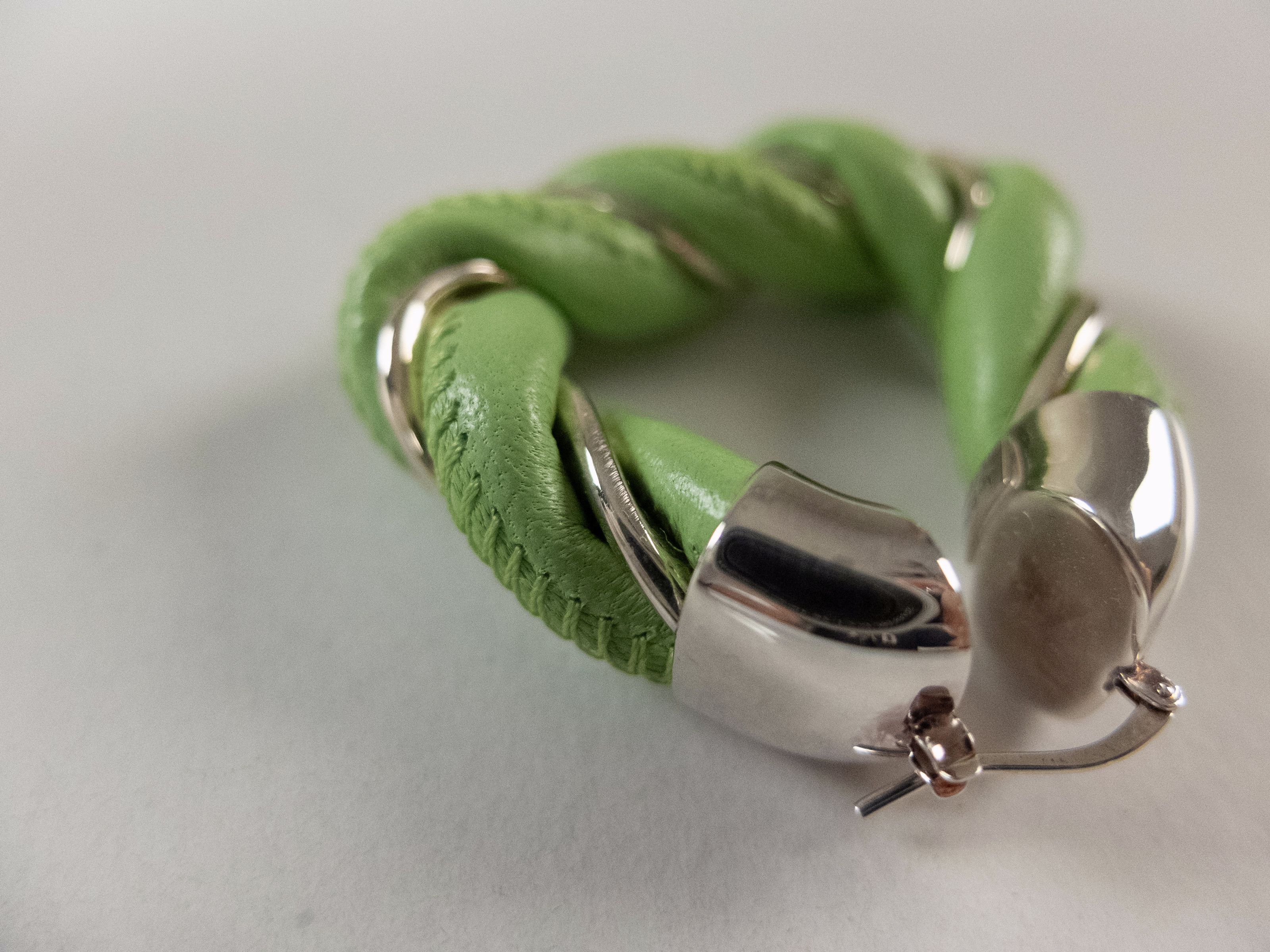 Bottega Veneta BOTTEGA VENETA Twist triangle green leather silver earrings Size ONE SIZE - 5 Thumbnail
