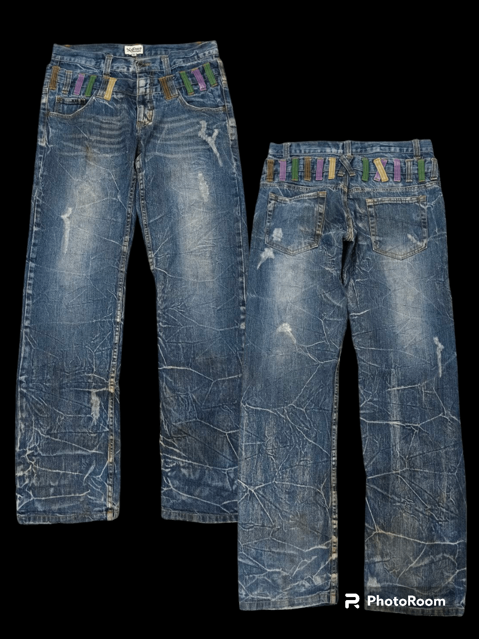 image of Distressed Denim Sick Double Waist Nylaus Denim Pants in Blue Distressed, Men's (Size 31)