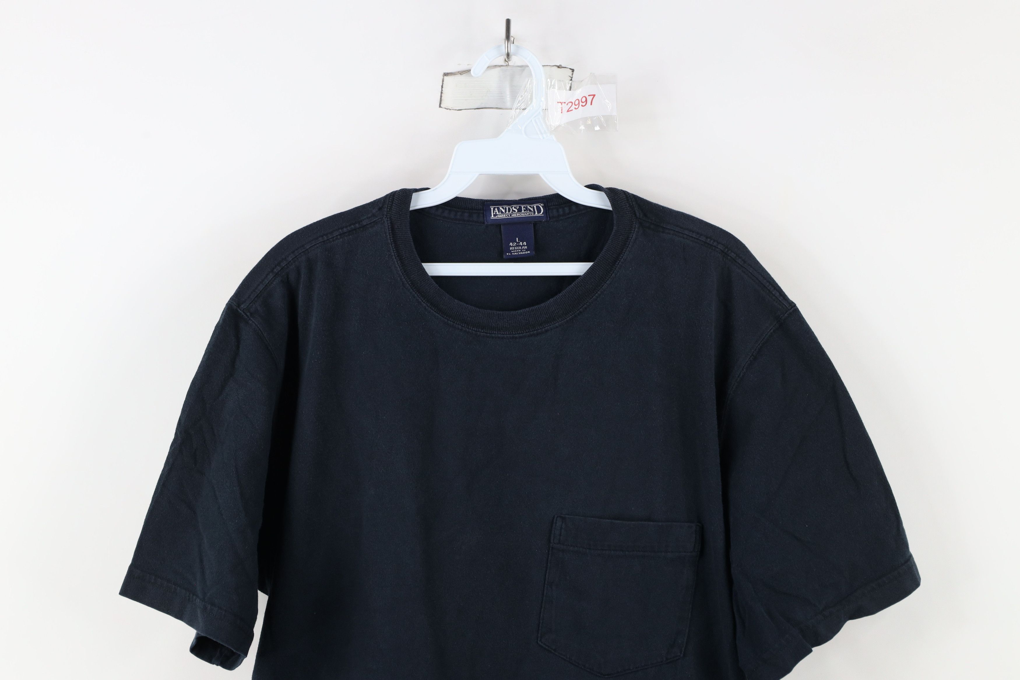 Lands' End × Vintage Vintage 90s Lands End Blank Cotton Pocket T-Shirt Black Size US L / EU 52-54 / 3 - 2 Thumbnail